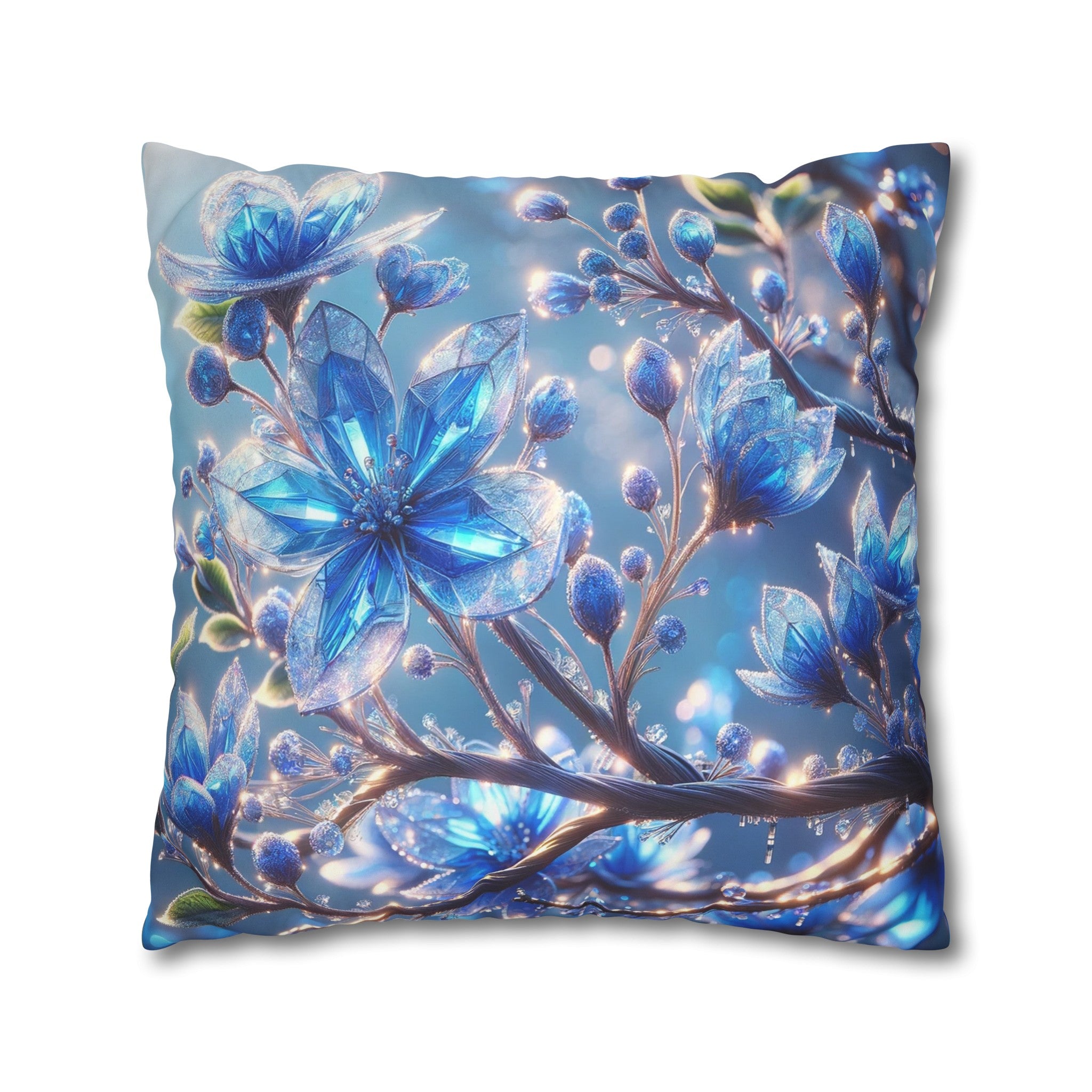 Blue, diamond flowers (5) - Suede Square Pillowcase