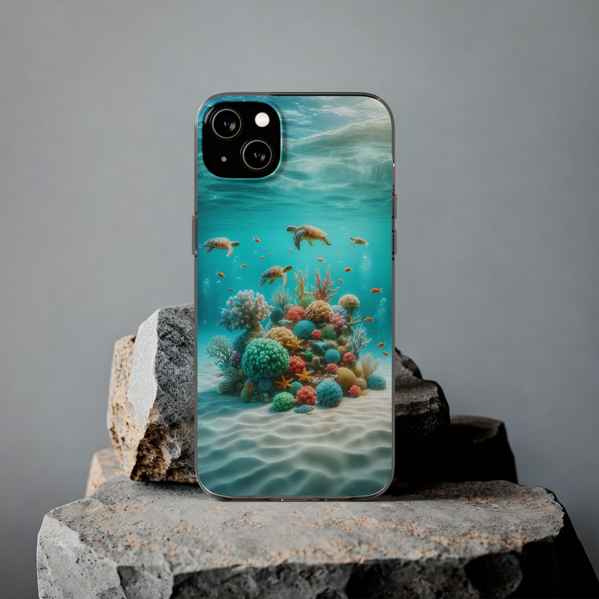 Turtles on coral reef - Soft Phone Case