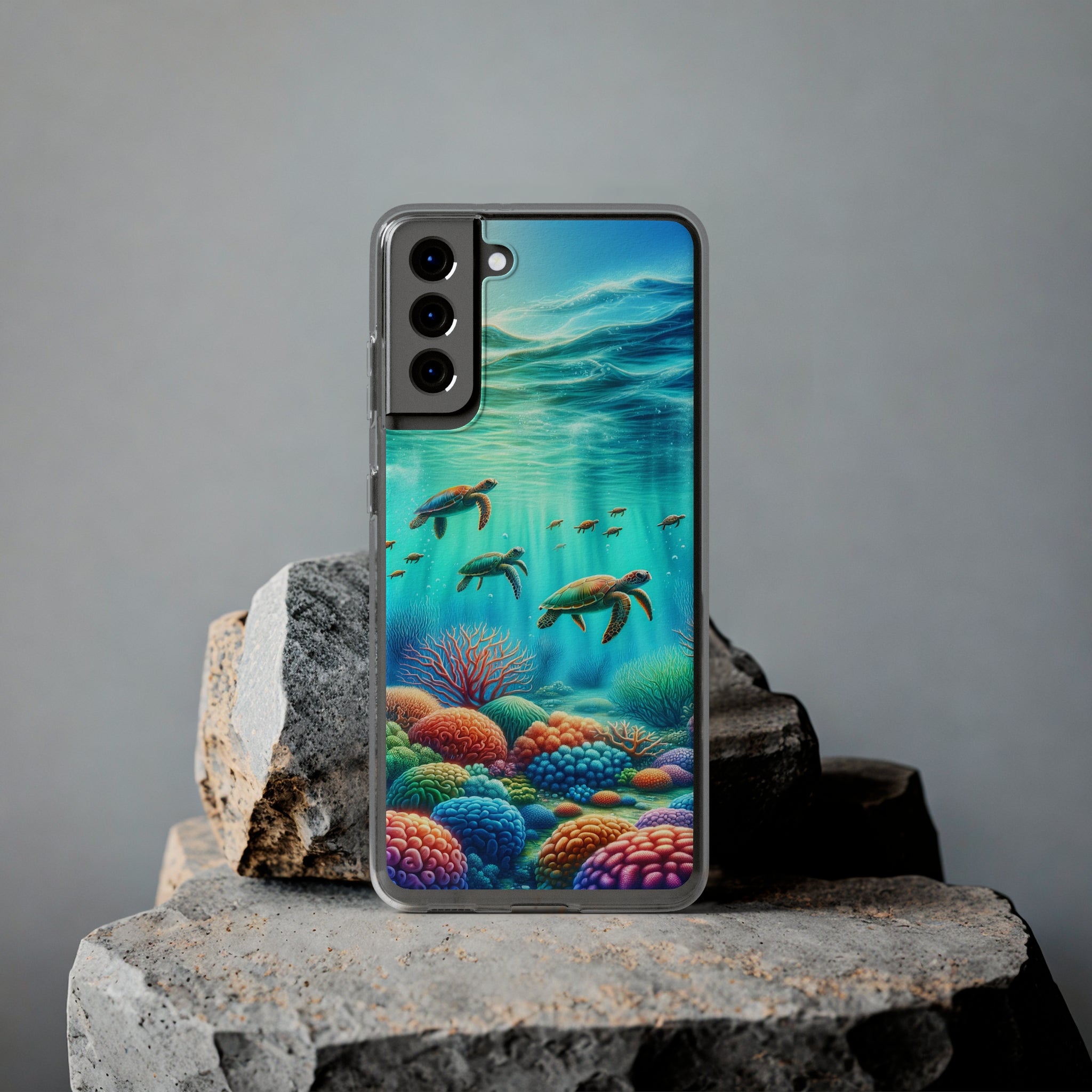 Turtles and coral reef - Soft Phone Case