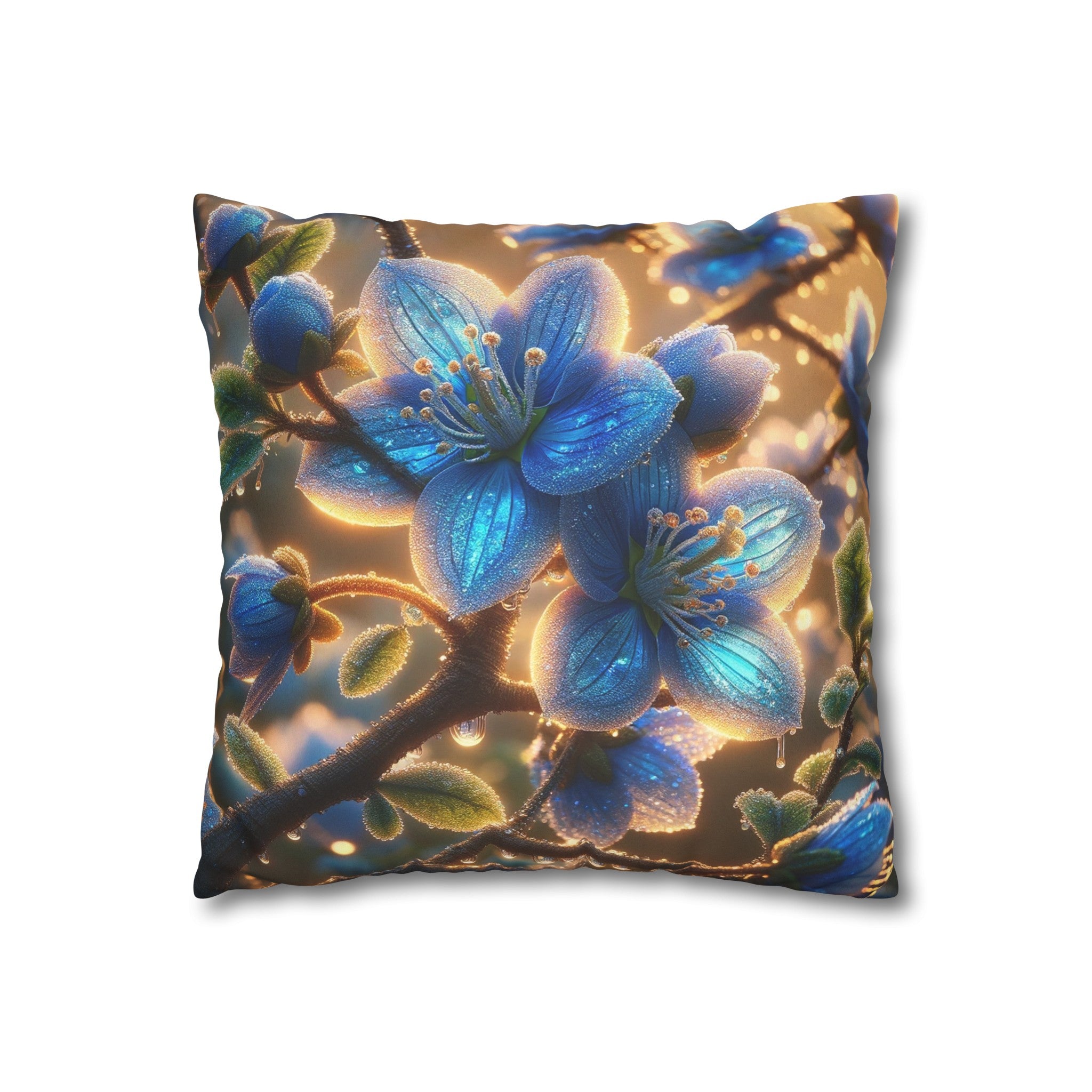 Blue, diamond flowers (3) - Suede Square Pillowcase