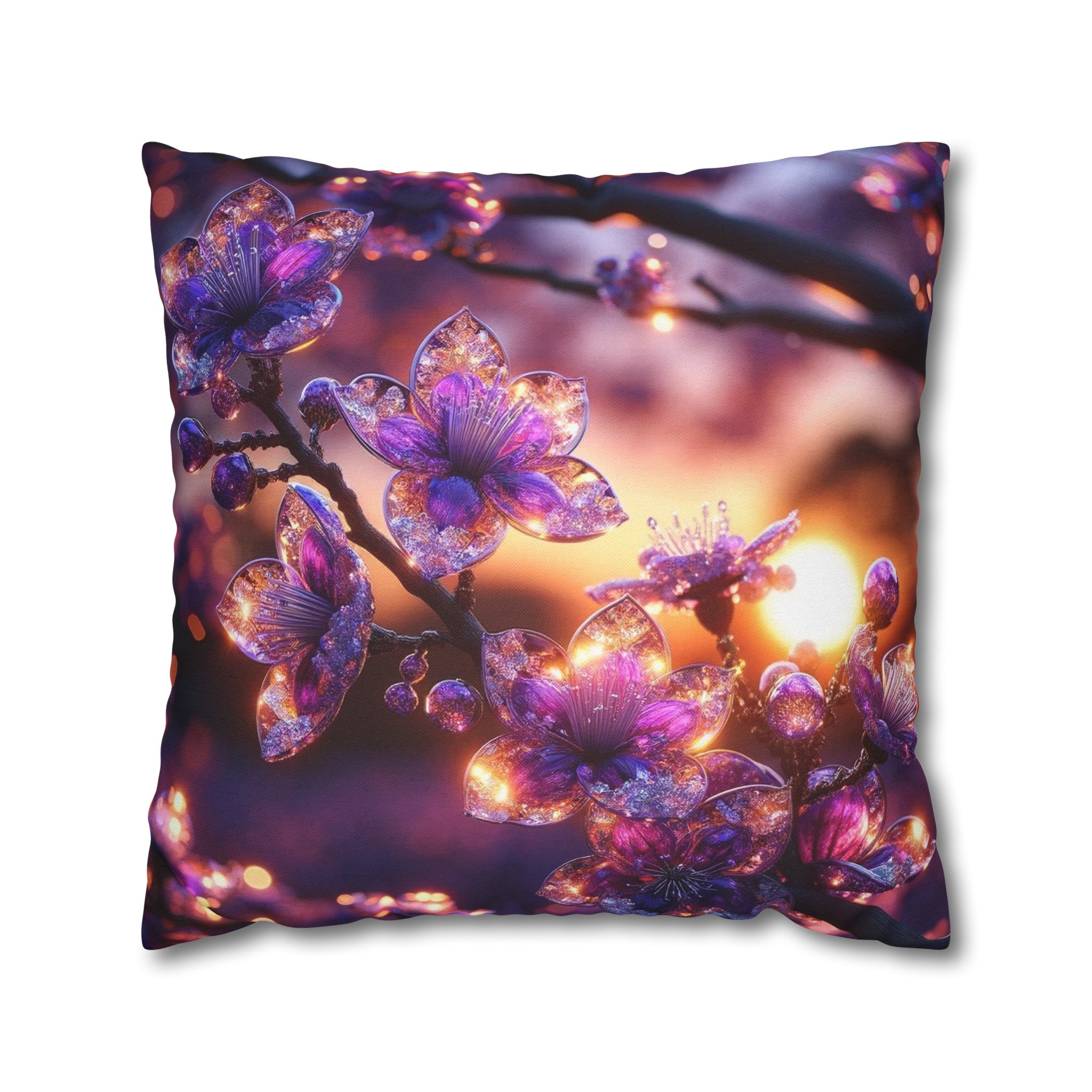 Purple diamond flowers (4) - Polyester Square Pillowcase