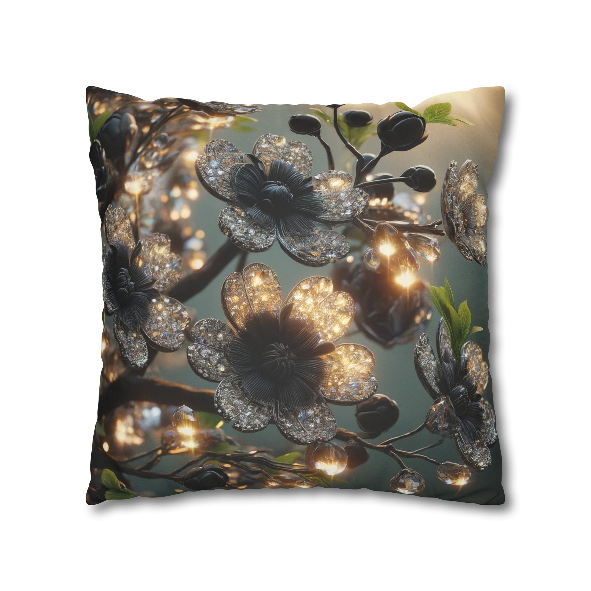 Black diamond flowers (1) - Suede Square Pillowcase