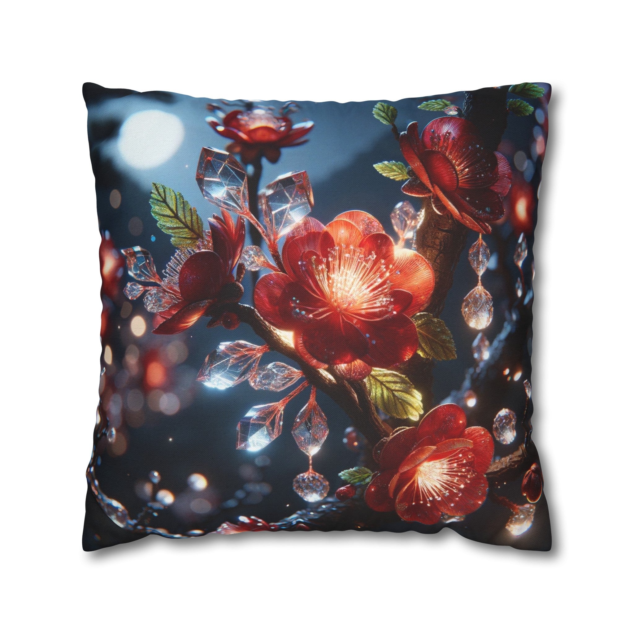 Red diamond flowers (5) - Polyester Square Pillowcase