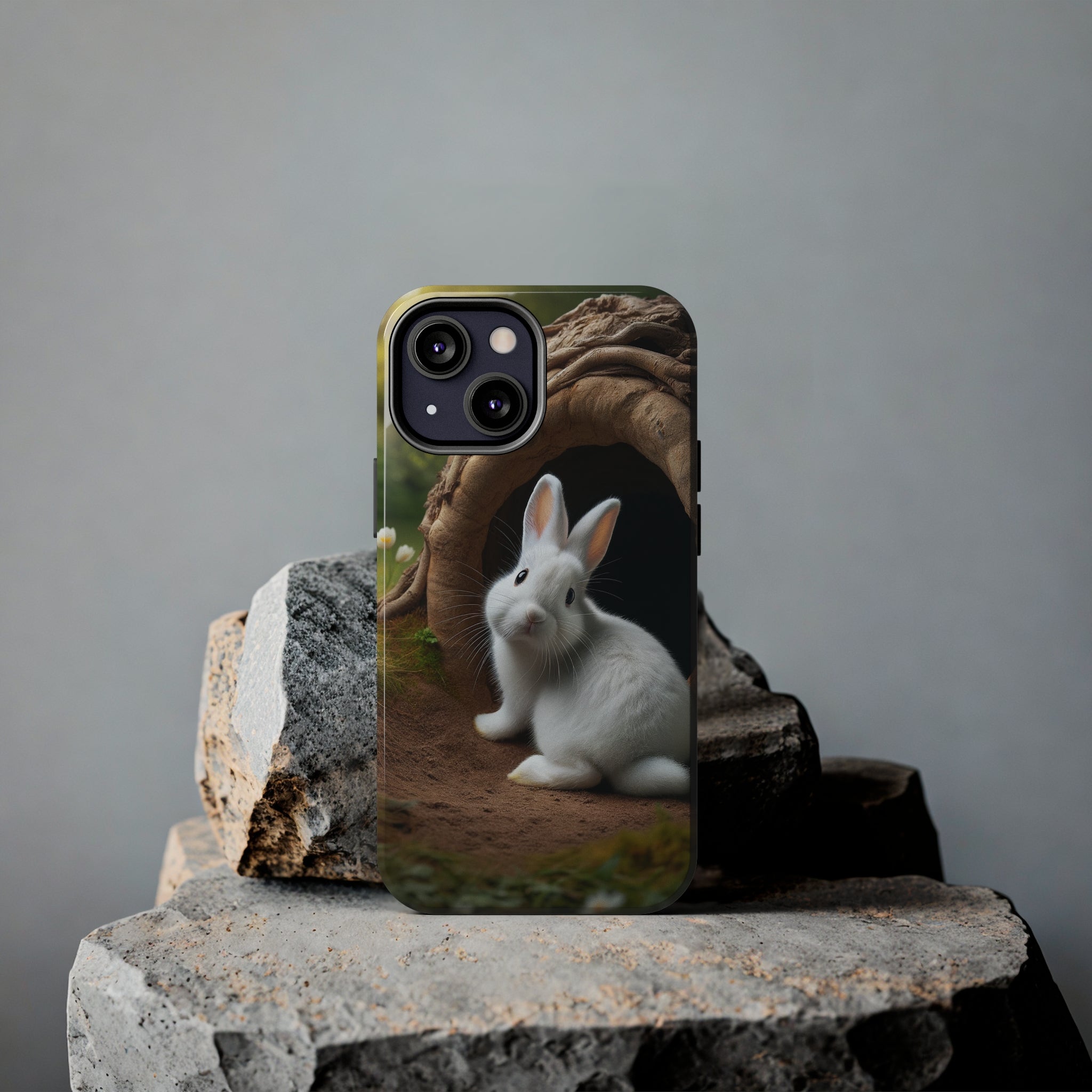 White curious rabbit - Tough Phone Case