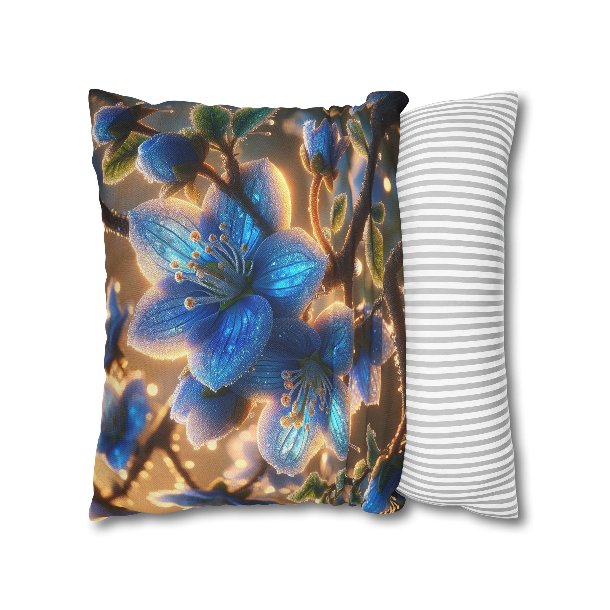 Blue, diamond flowers (3) - Polyester Square Pillowcase