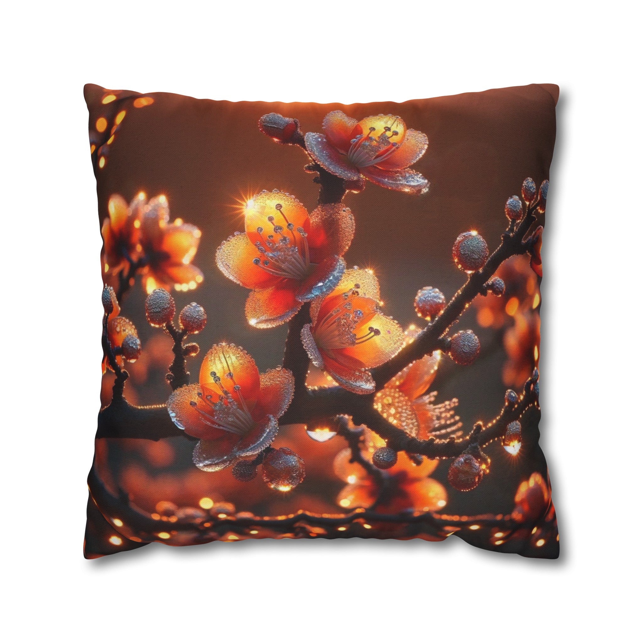 Orange diamond flowers (1) - Polyester Square Pillowcase