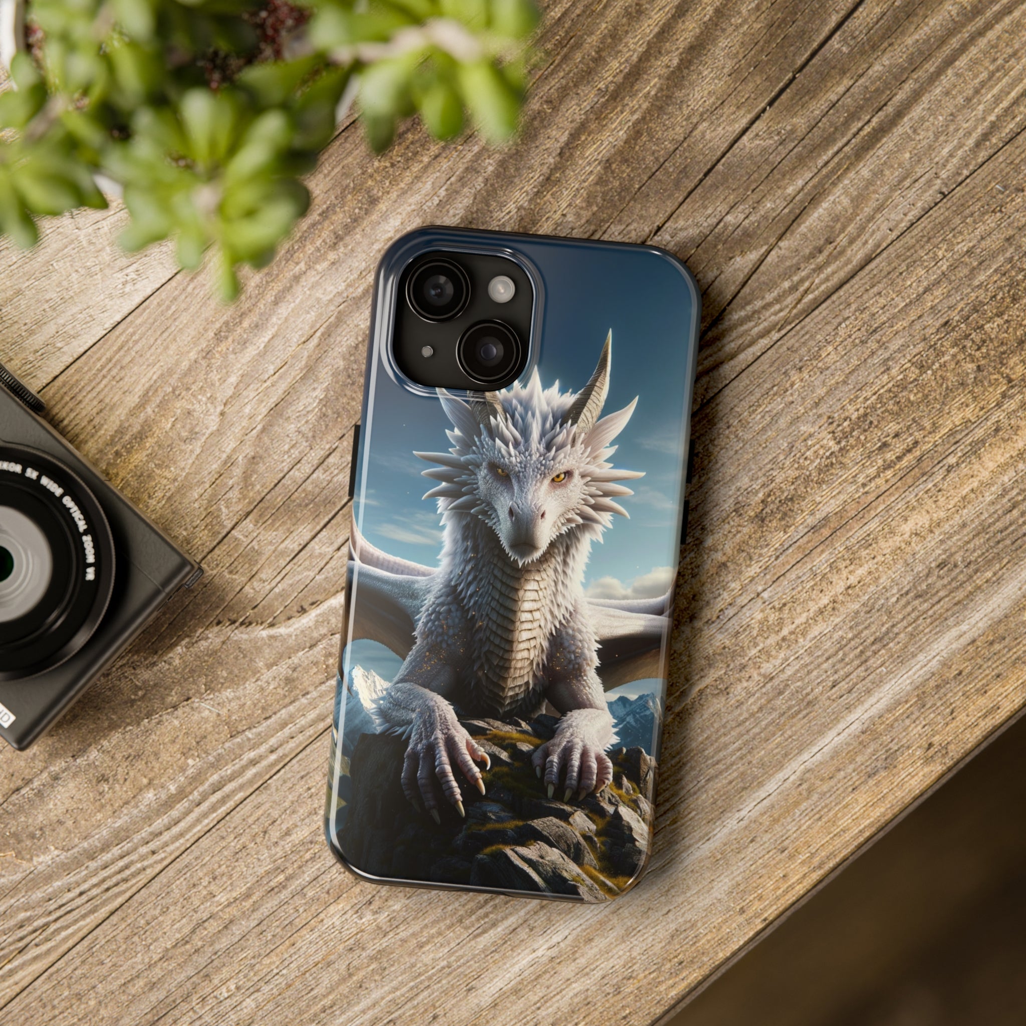 White dragon on a rock - Tough Phone Case