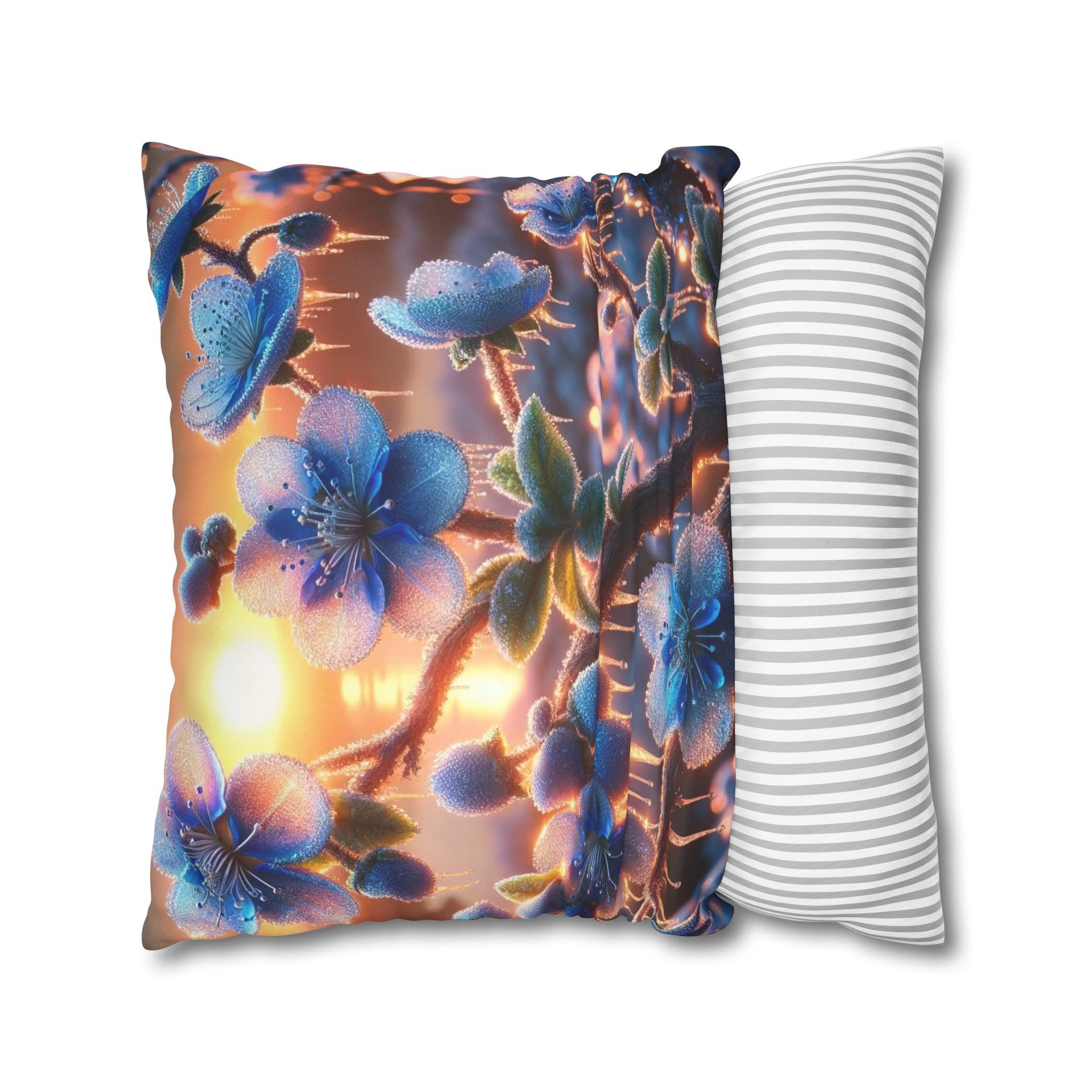 Blue,diamond flowers (1) - Suede Square Pillowcase