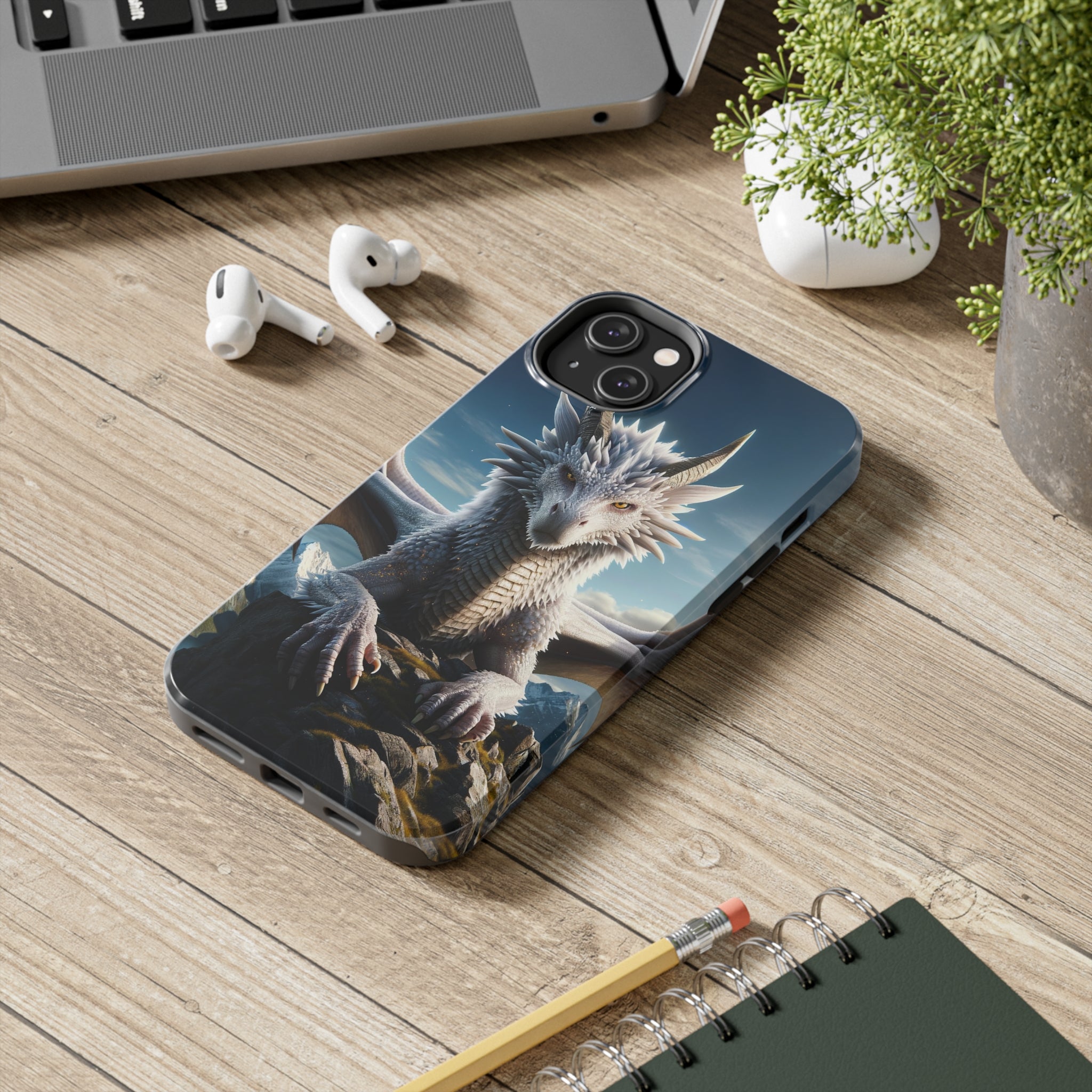 White dragon on a rock - Tough Phone Case