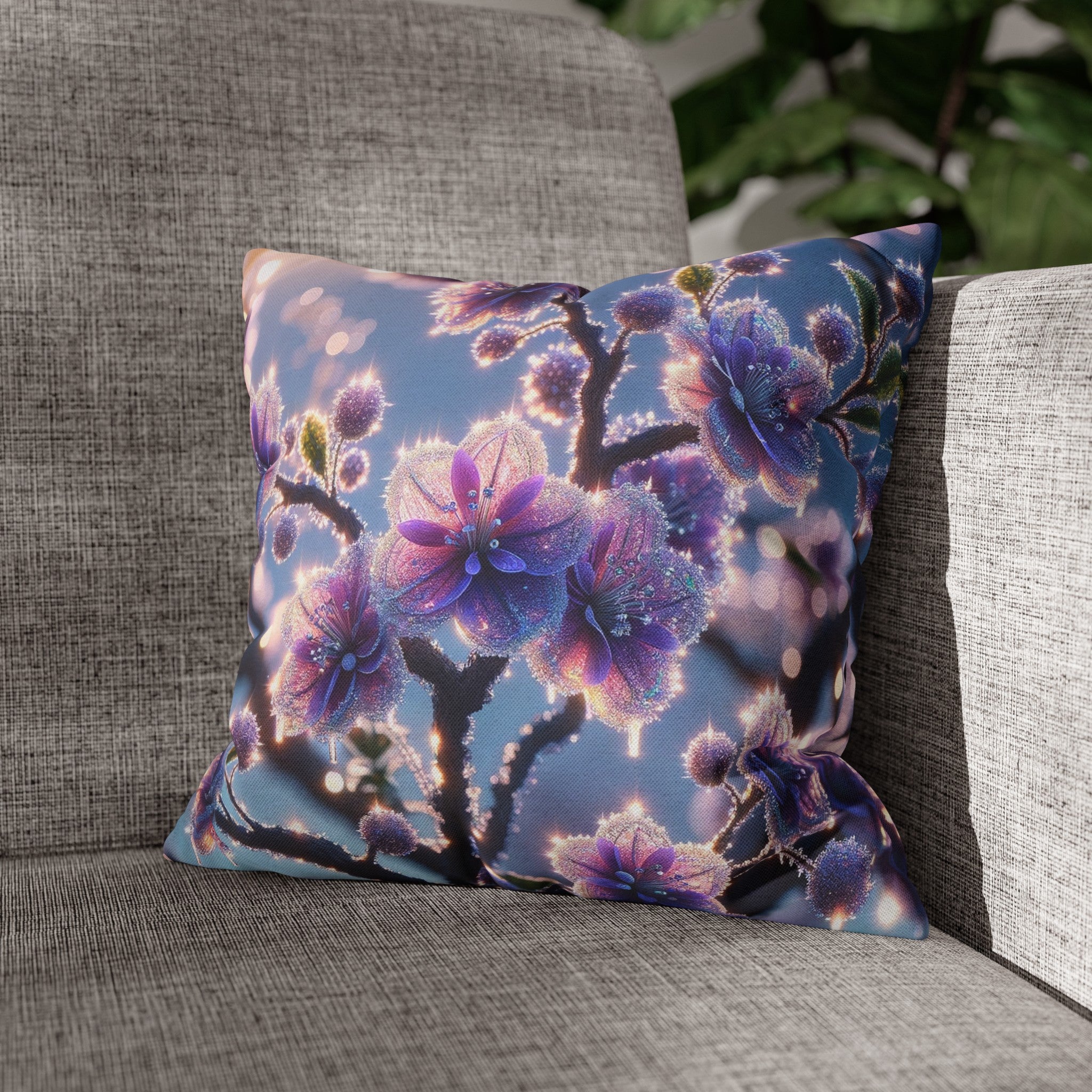 Purple diamond flowers (1) -  Polyester Square Pillowcase