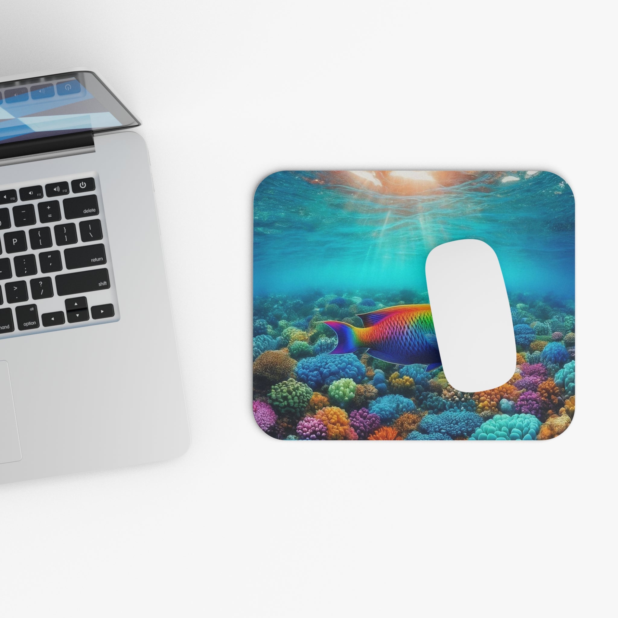 A colourful fish swimming around coral reef - Mouse Pad (Rectangle)