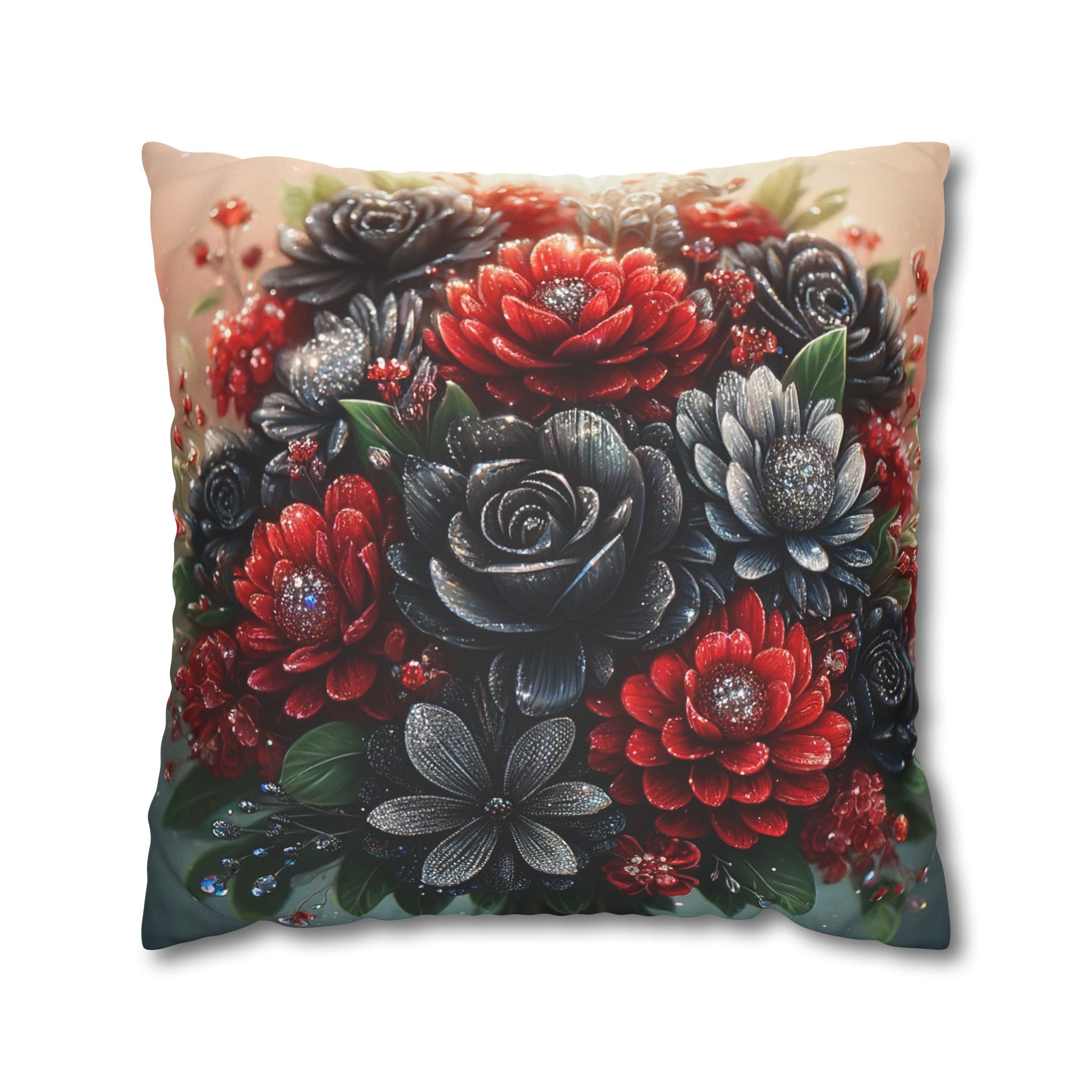 Black and Red Bouquet (1) - Suede Square Pillowcase