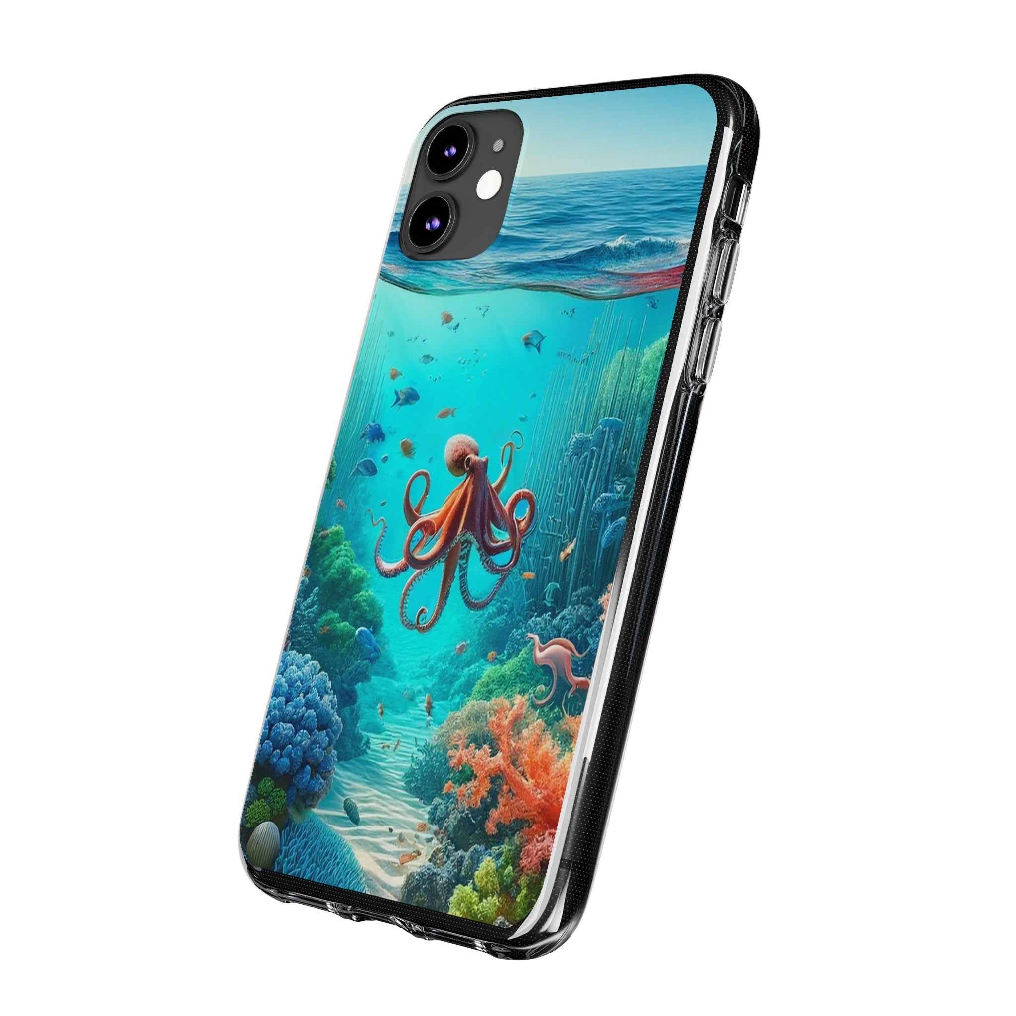 Octopus in turquoise water - Soft Phone Case