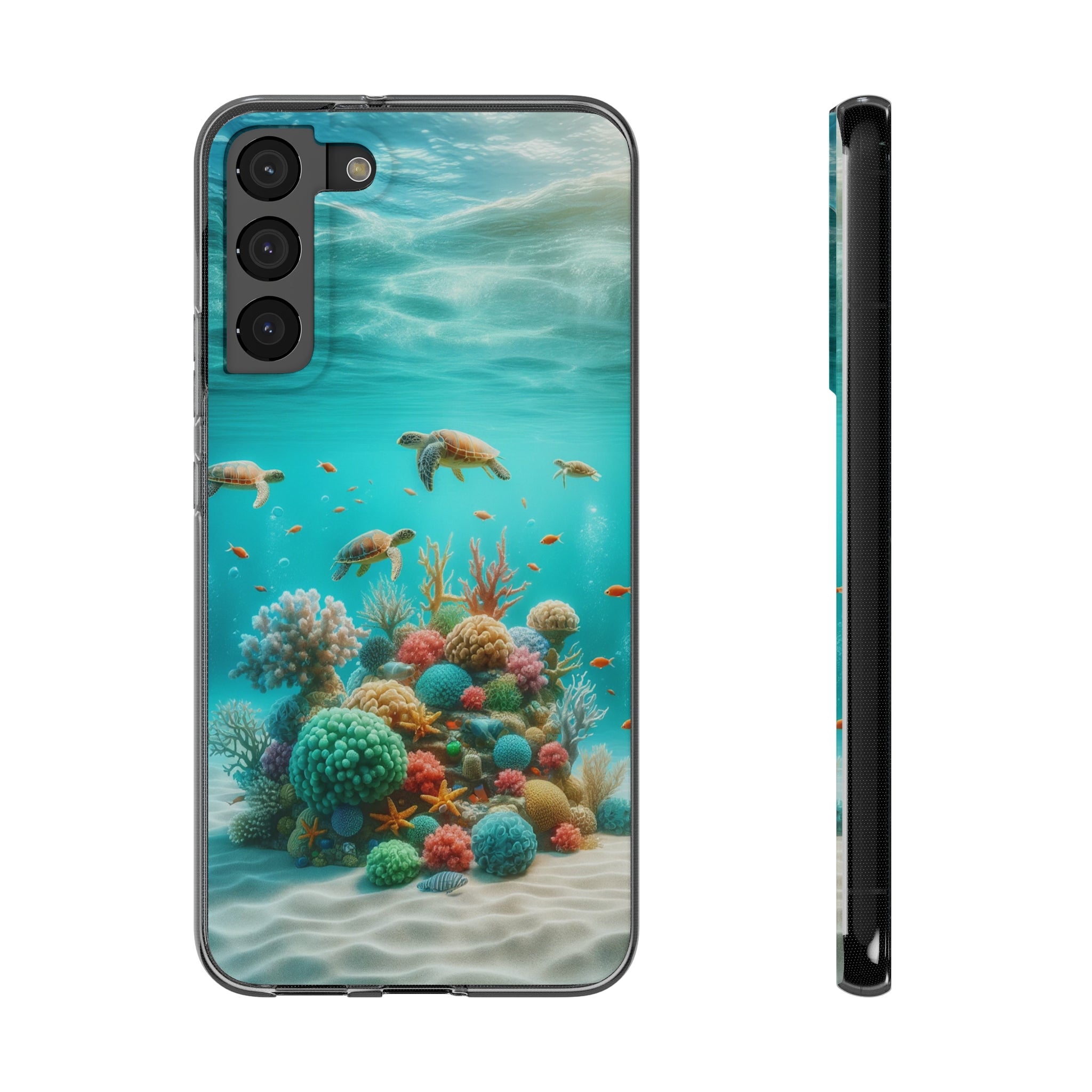 Turtles on coral reef - Soft Phone Case