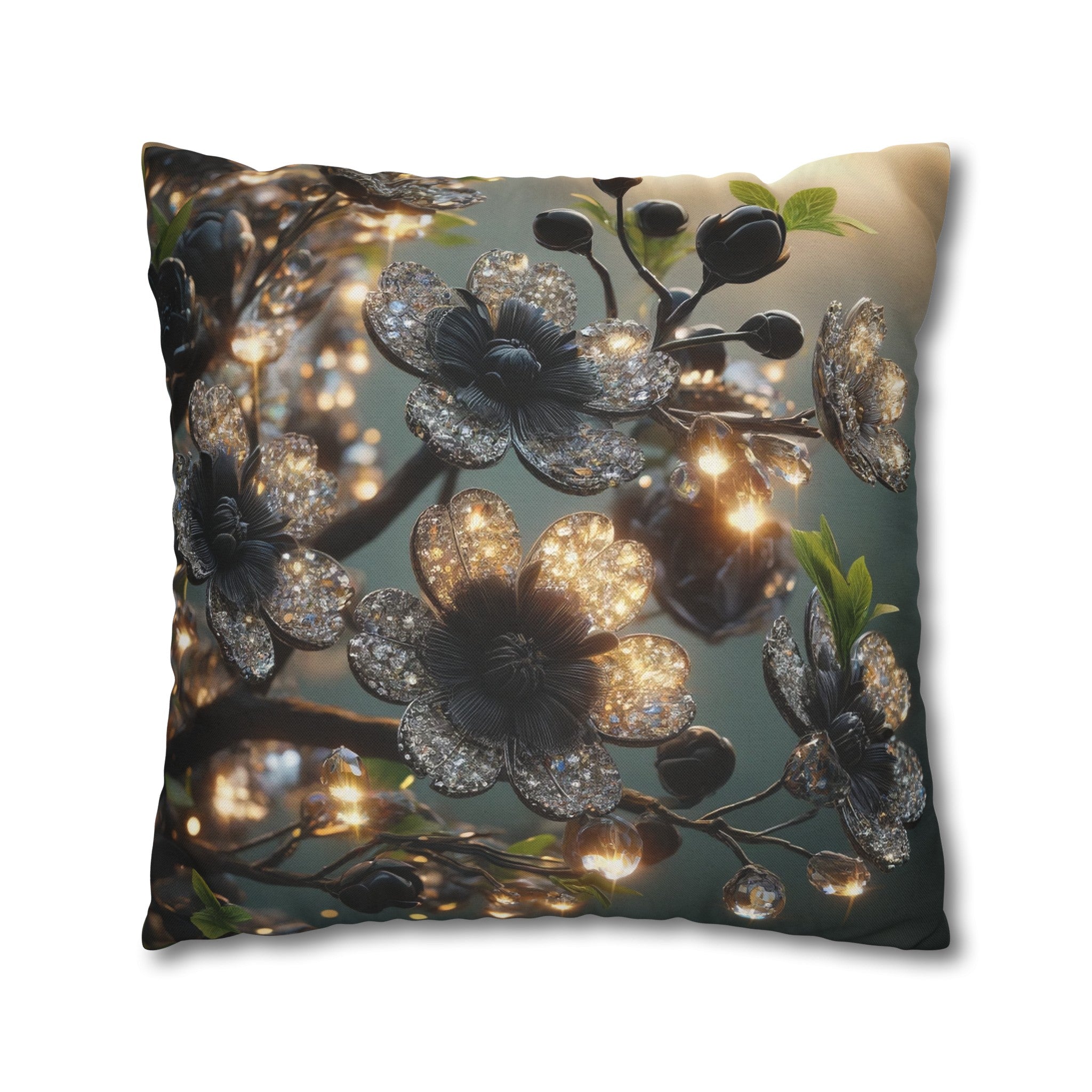 Black, diamond flowers (1) - Polyester Square Pillowcase