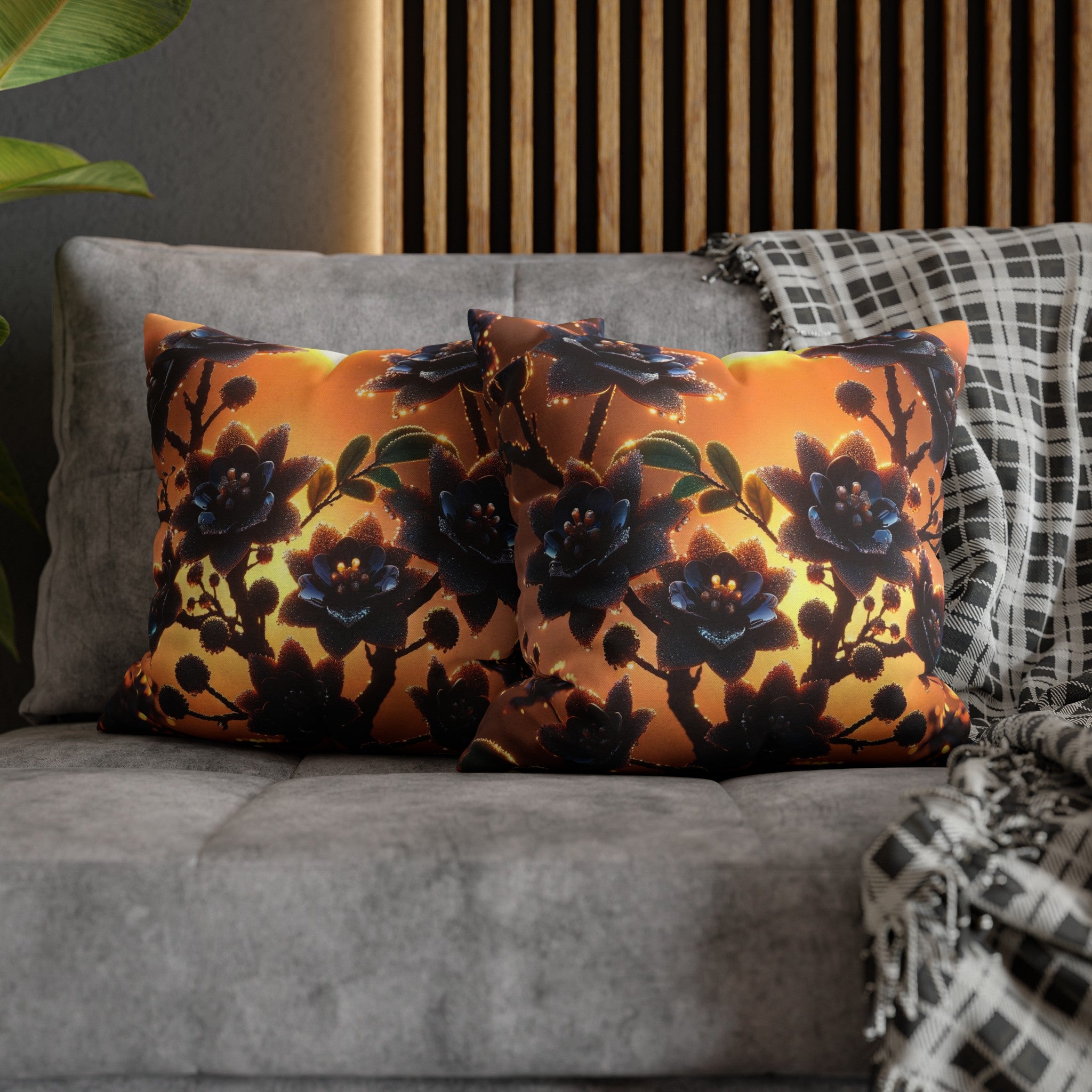 Black diamond flowers (4) - Polyester Square Pillowcase