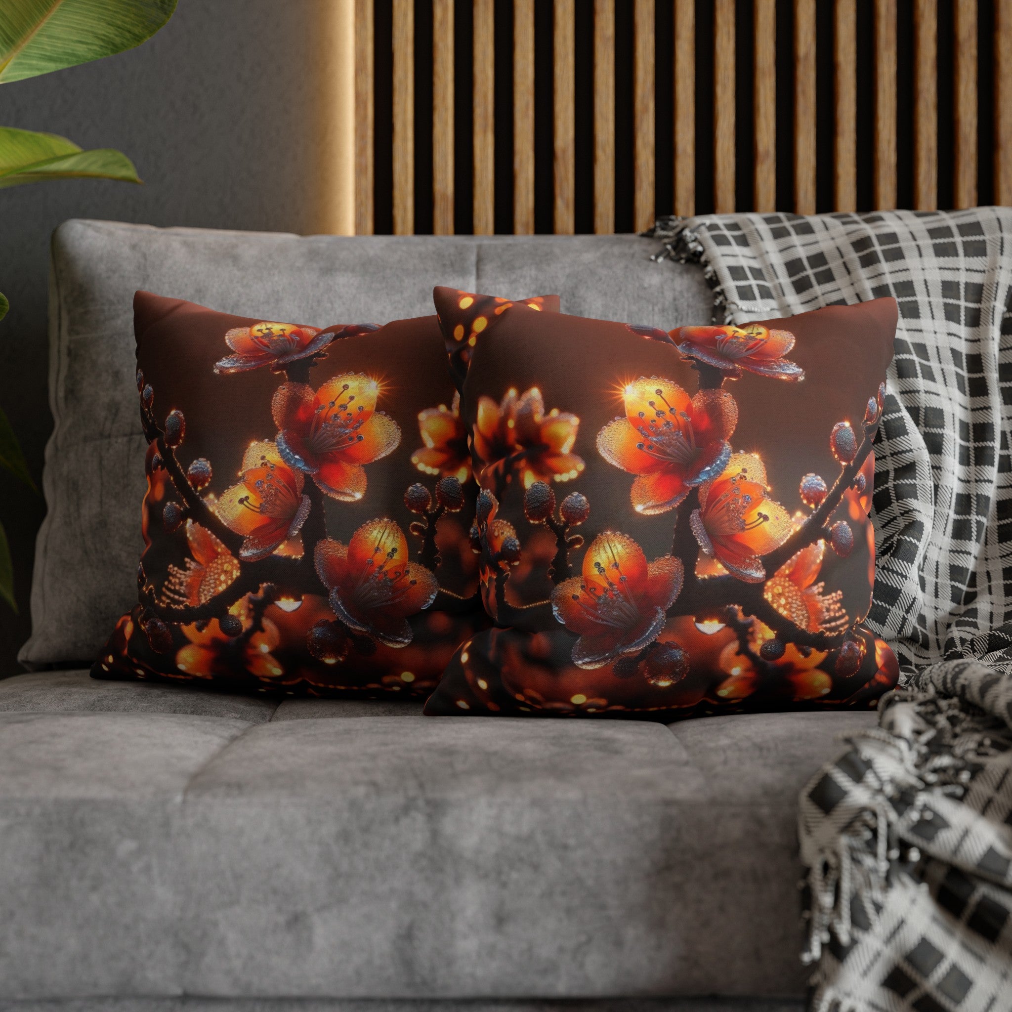 Orange diamond flowers (1) - Polyester Square Pillowcase