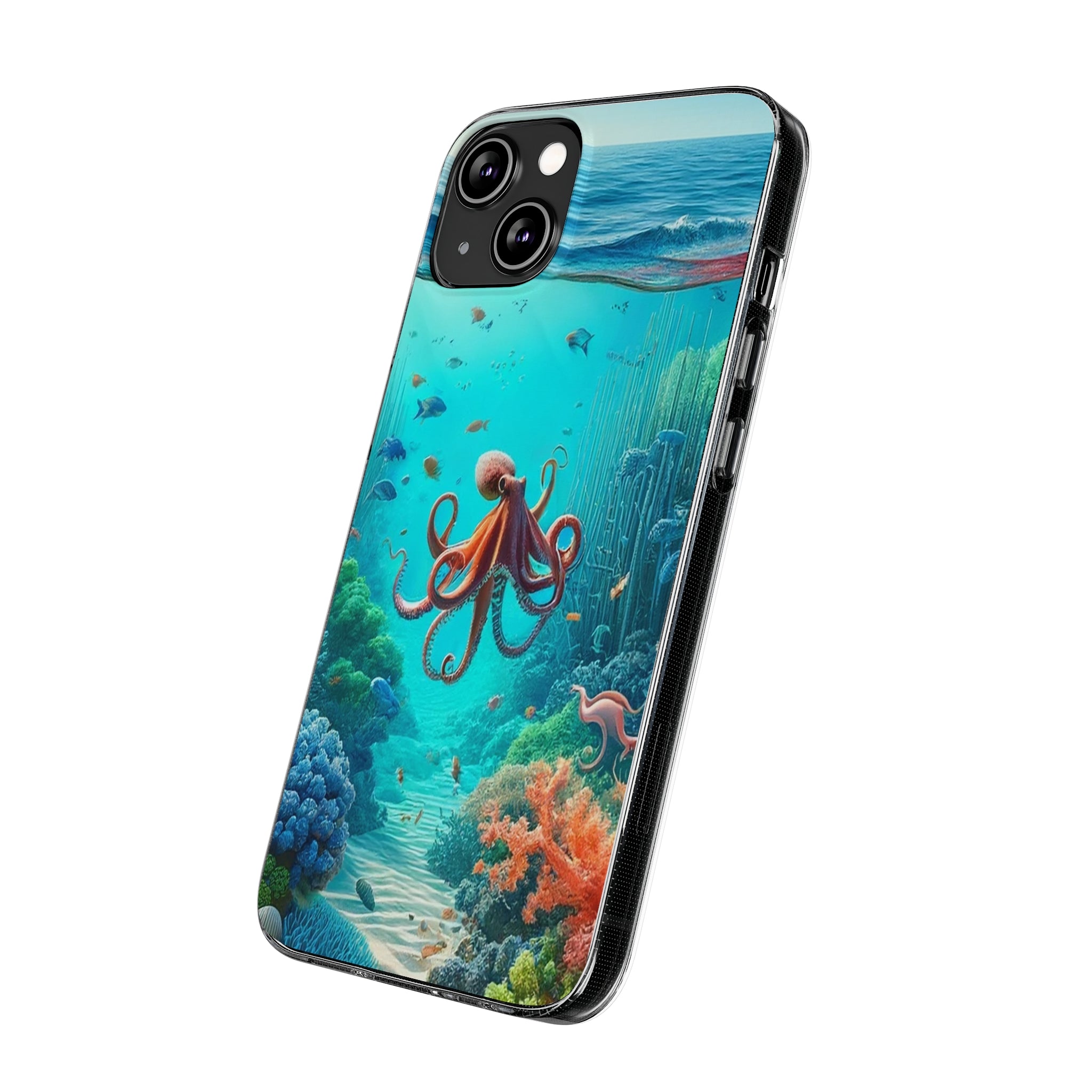 Octopus in turquoise water - Soft Phone Case