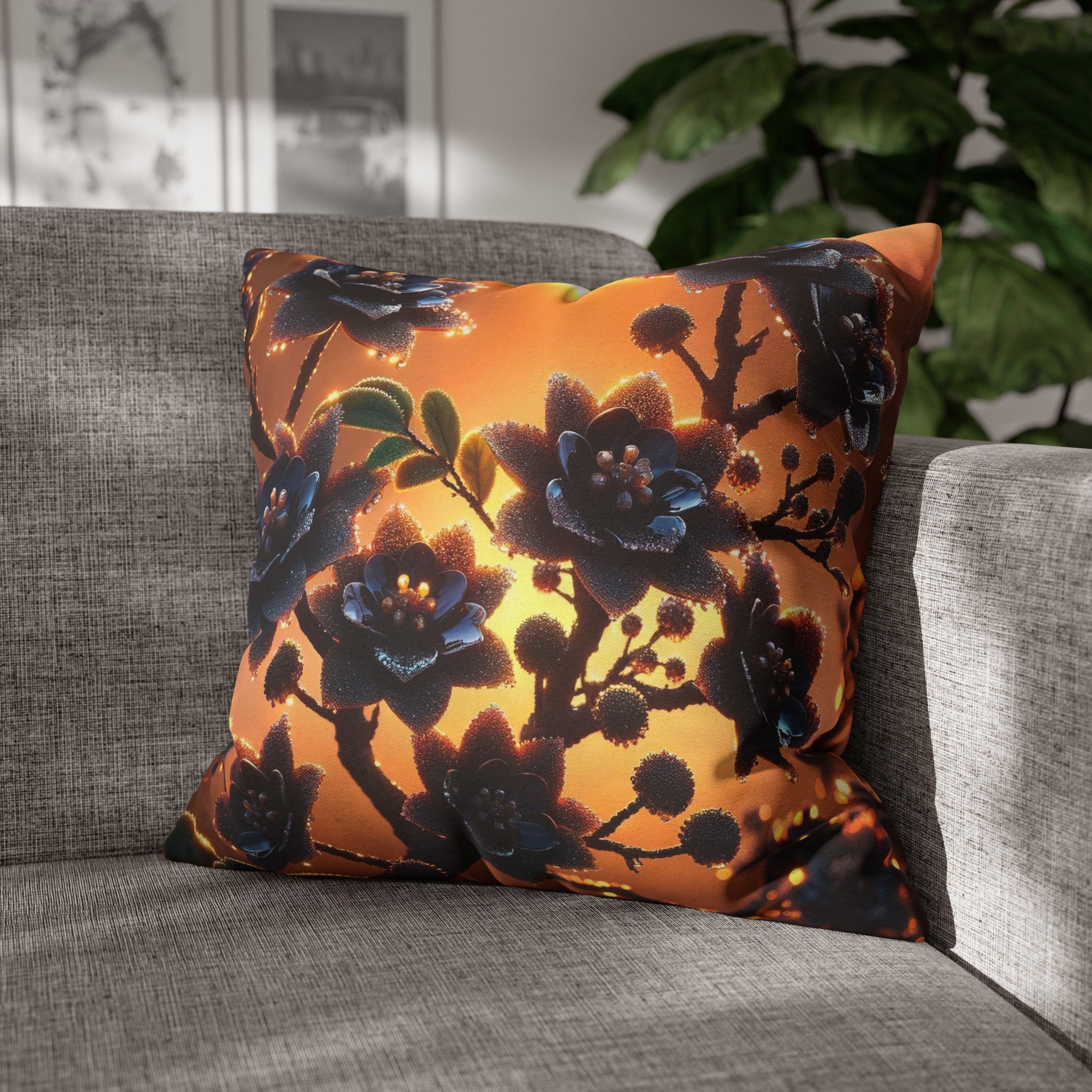 Black diamond flowers (4) - Polyester Square Pillowcase