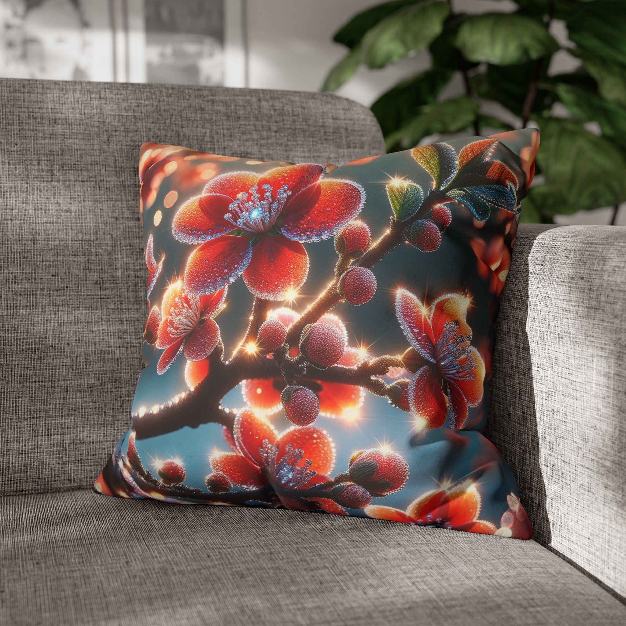 Red diamond flowers (3) - Suede Square Pillowcase