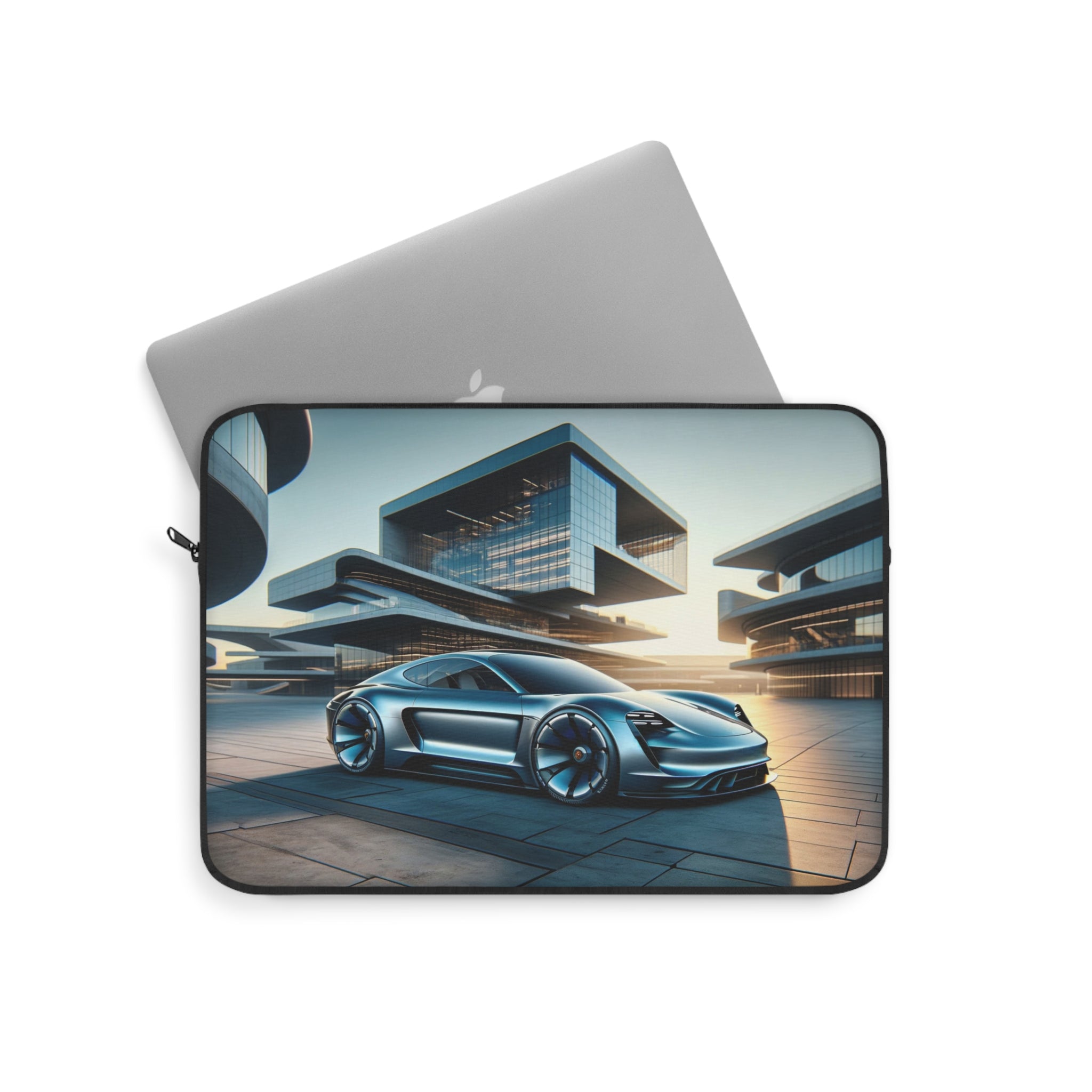 Blue car and buildings - Laptop Sleeve