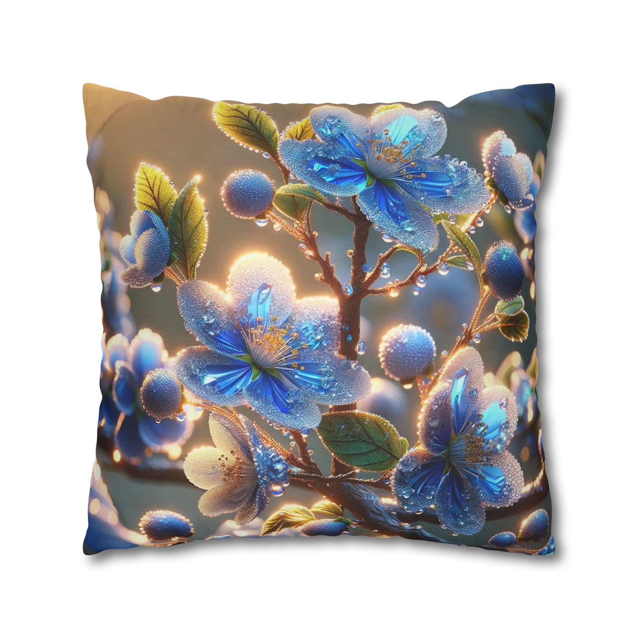 Blue, diamond flowers (2) - Polyester Square Pillowcase