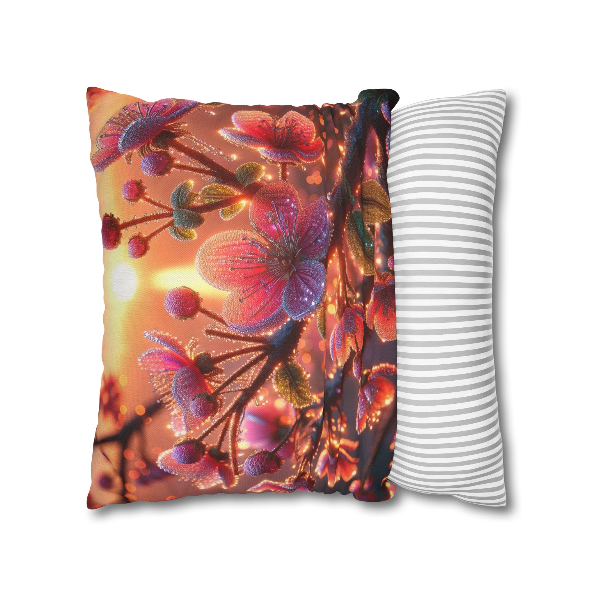 Pink diamond flowers (2) - Polyester Square Pillowcase