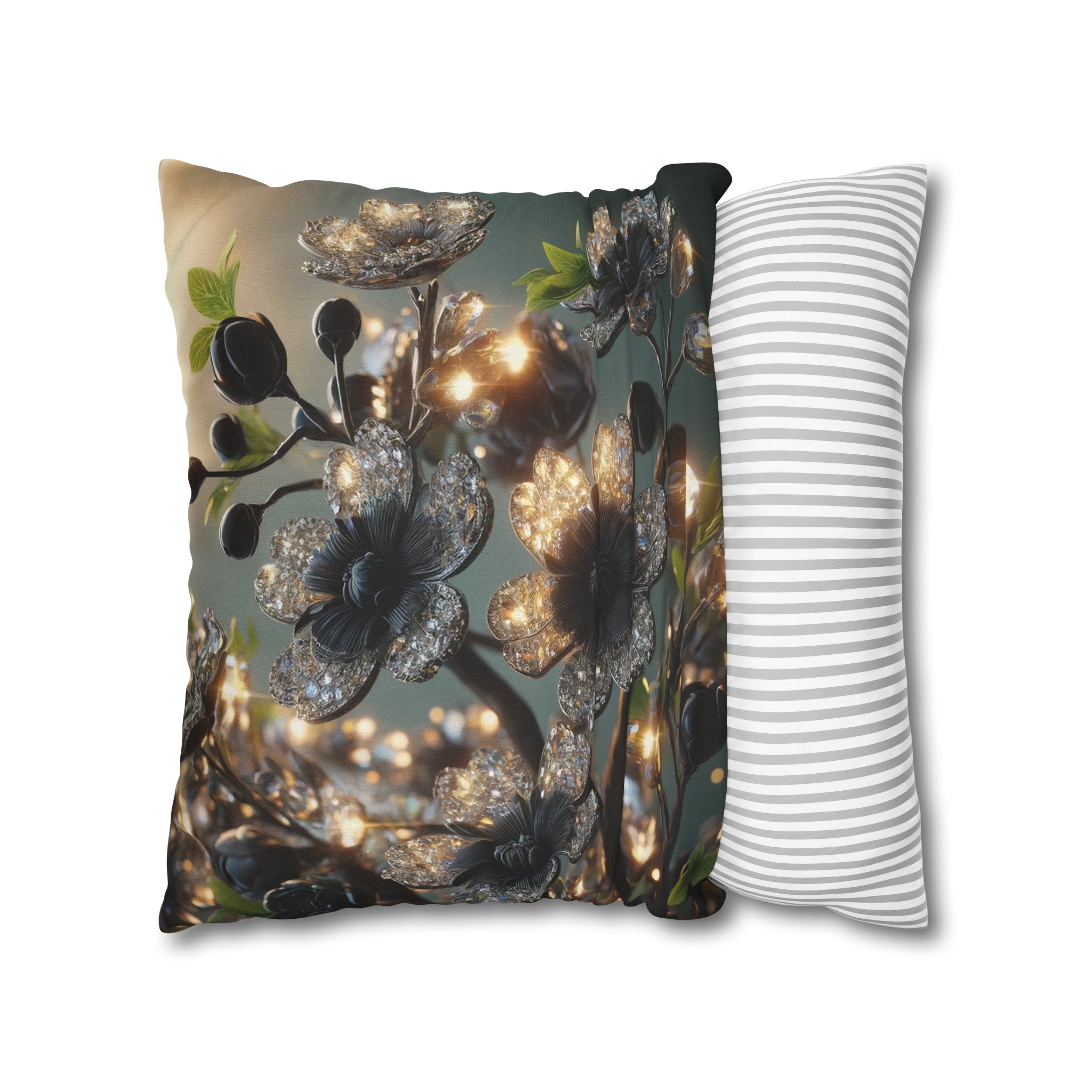 Black, diamond flowers (1) - Polyester Square Pillowcase