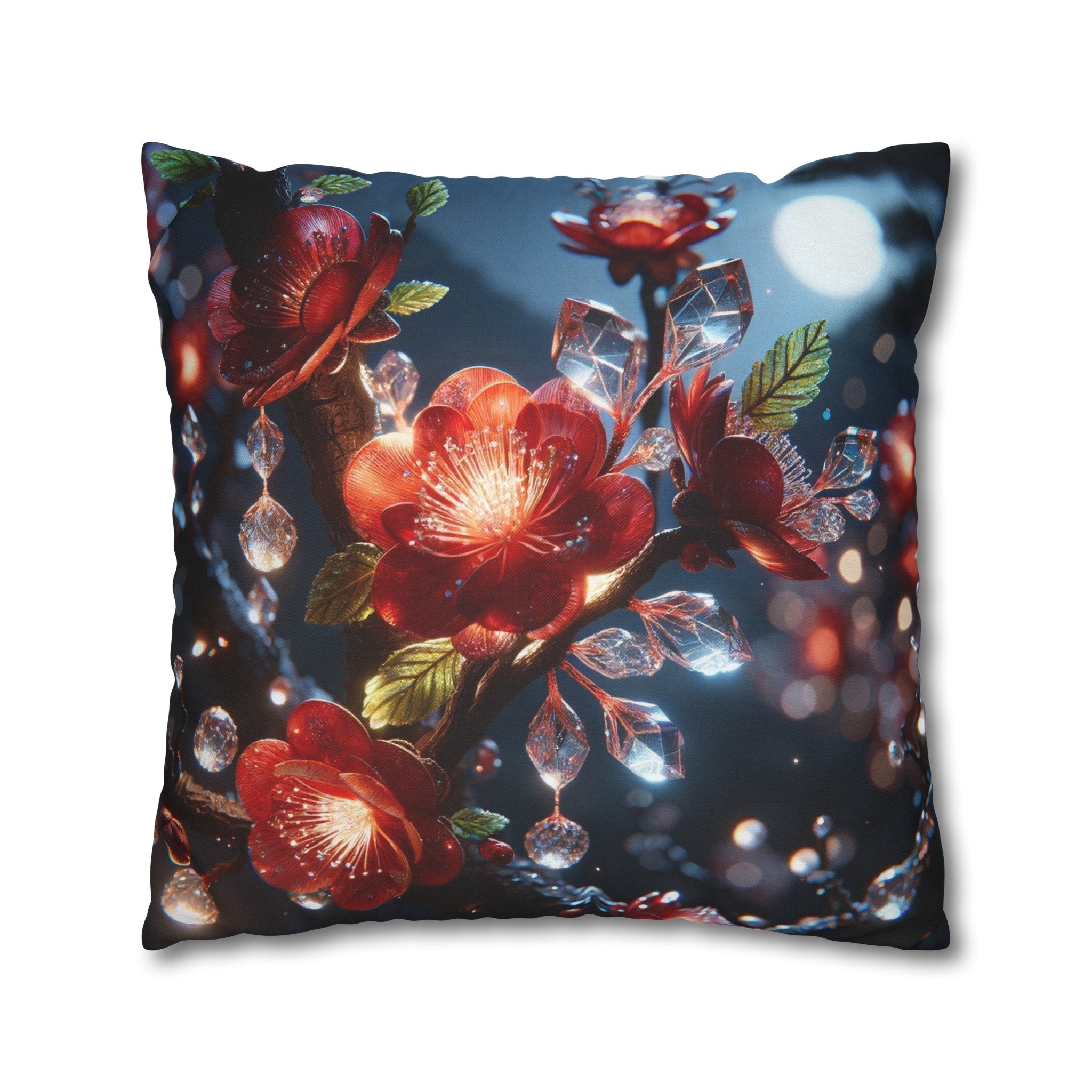 Red diamond flowers (5) - Polyester Square Pillowcase