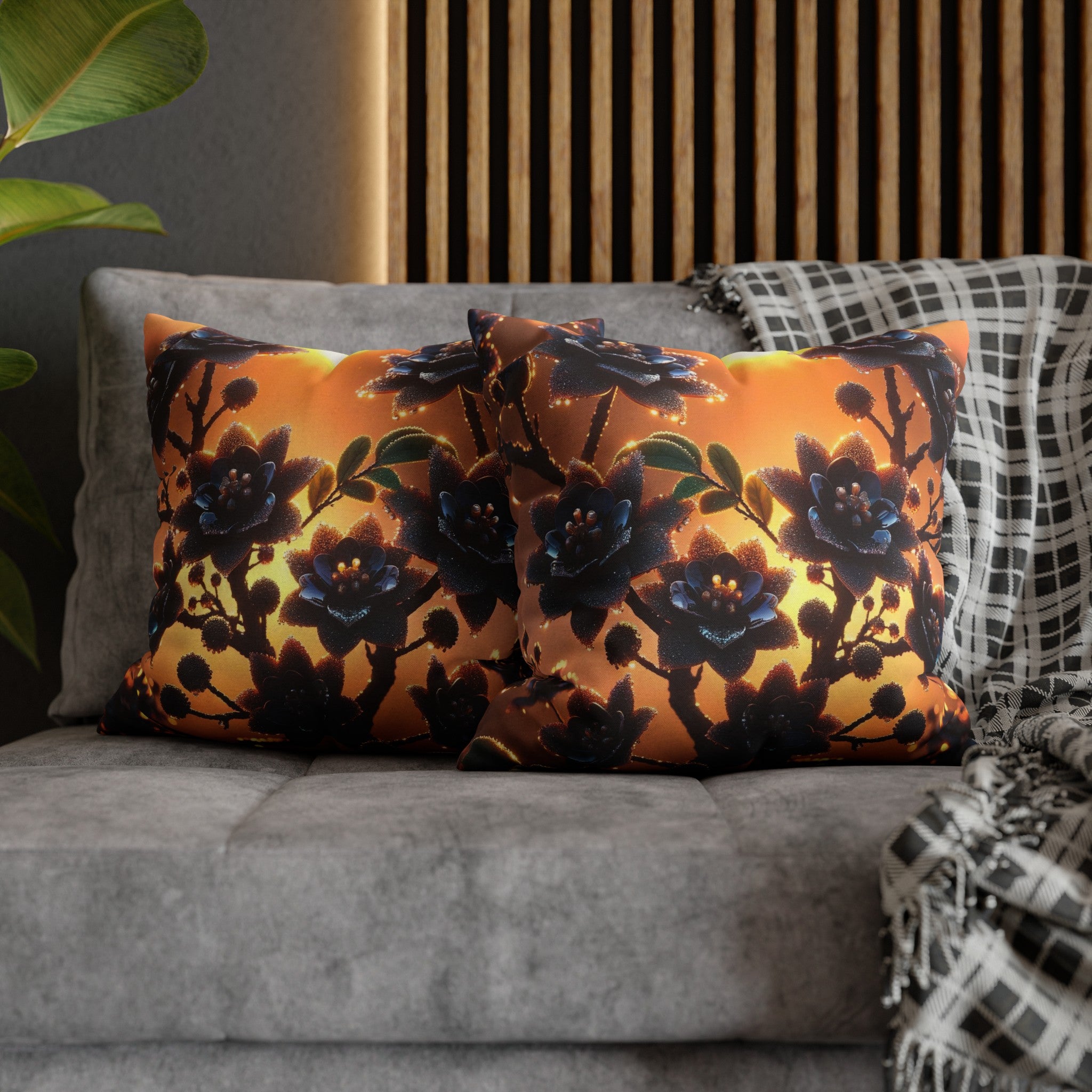 Black diamond flowers (4) - Polyester Square Pillowcase