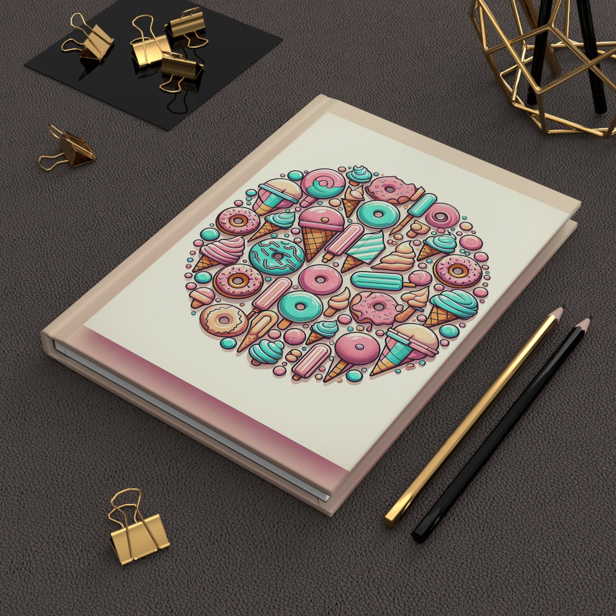 Circle of donuts and ice cream - Hardcover Notebook