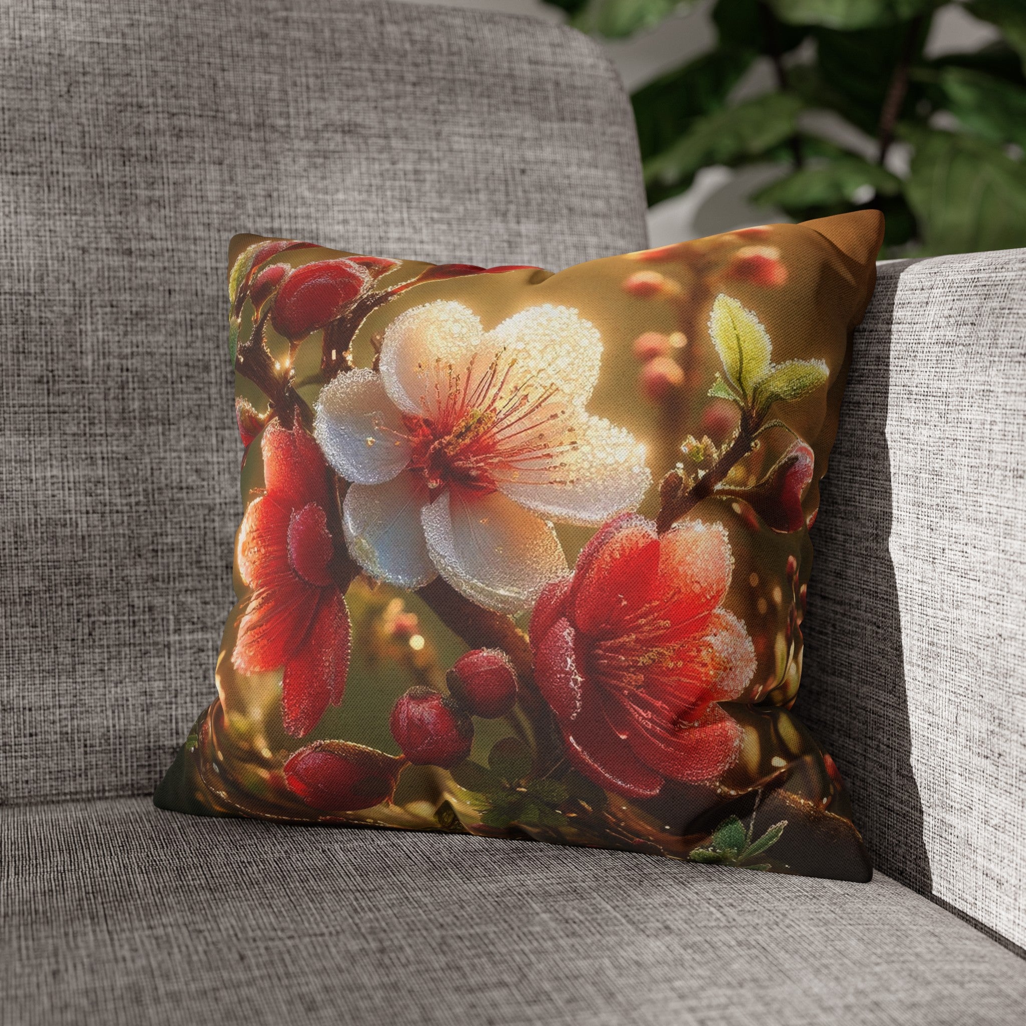 Red diamond flowers (4) - Polyester Square Pillowcase