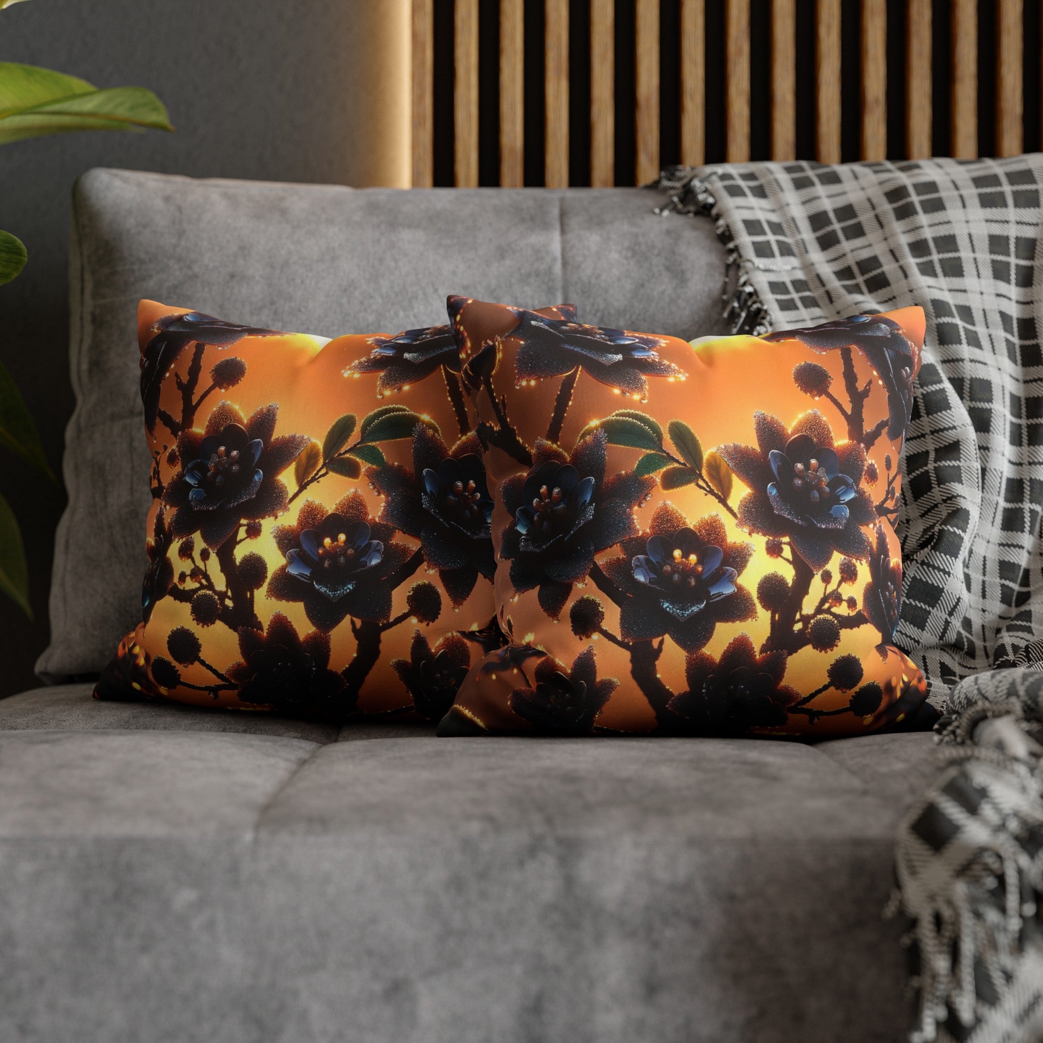 Black diamond flowers (3) - Suede Square Pillowcase