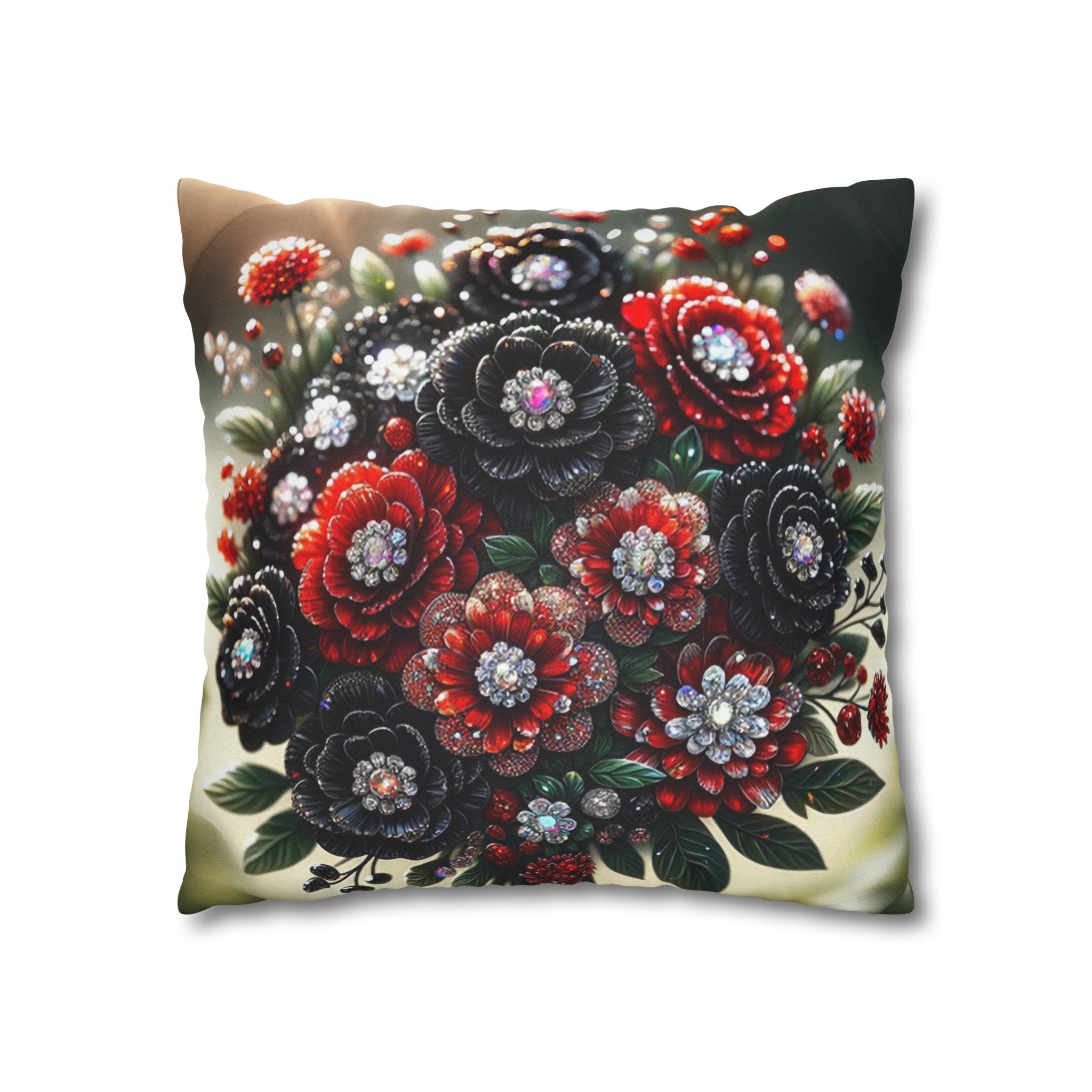 Black and Red Bouquet (2) - Polyester Square Pillowcase