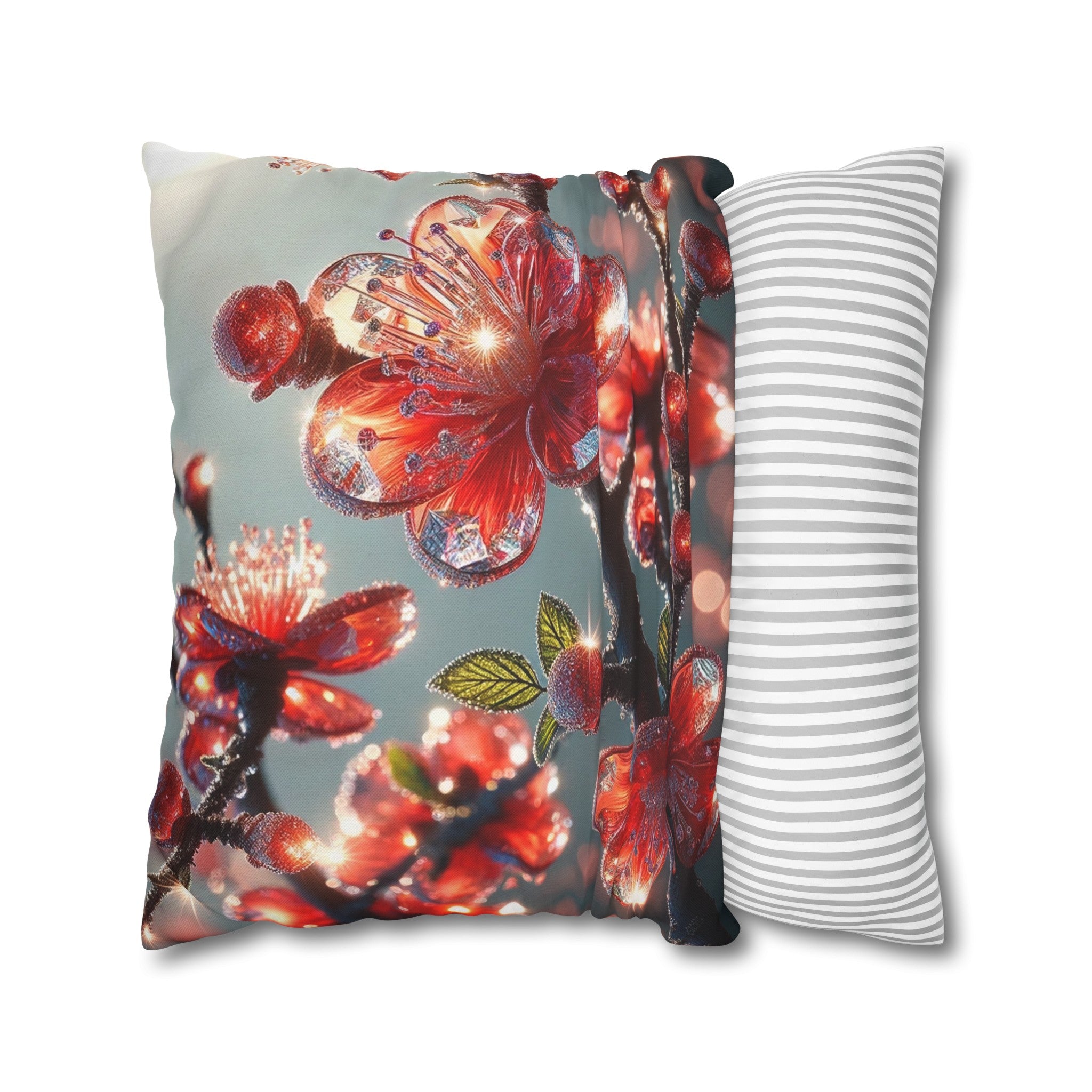 Red diamond flowers (1) - Polyester Square Pillowcase