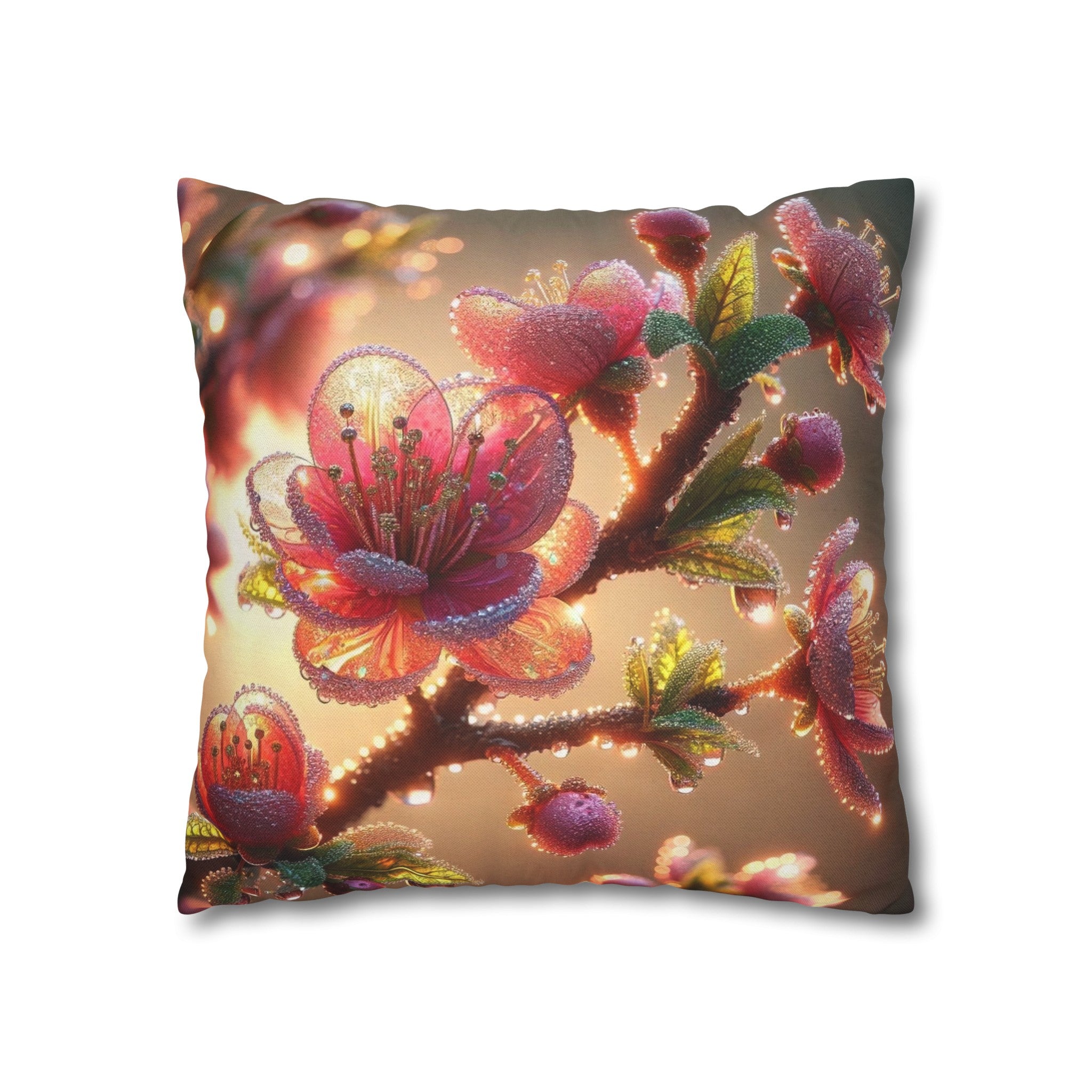 Pink diamond flowers (1) - Polyester Square Pillowcase