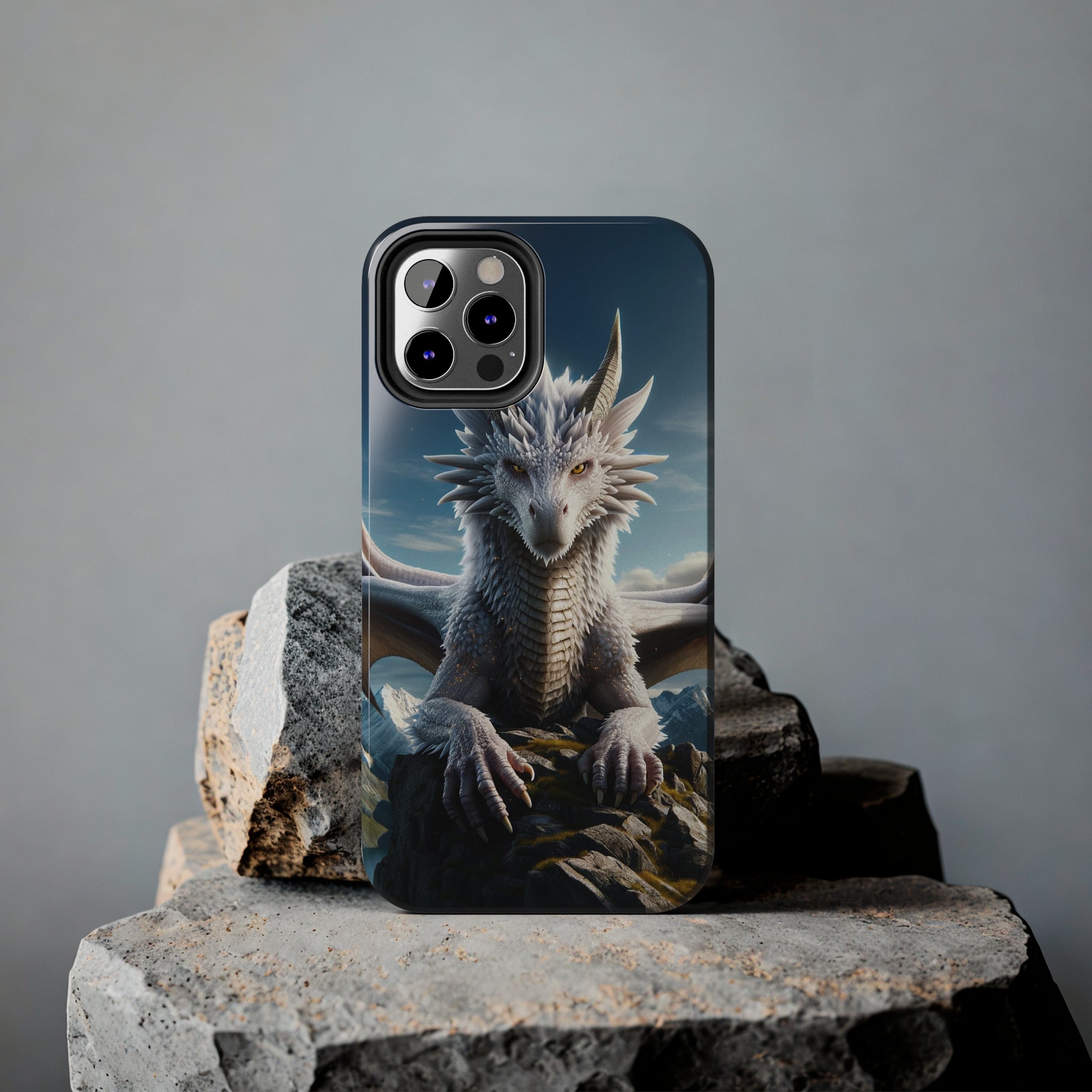 White dragon on a rock - Tough Phone Case