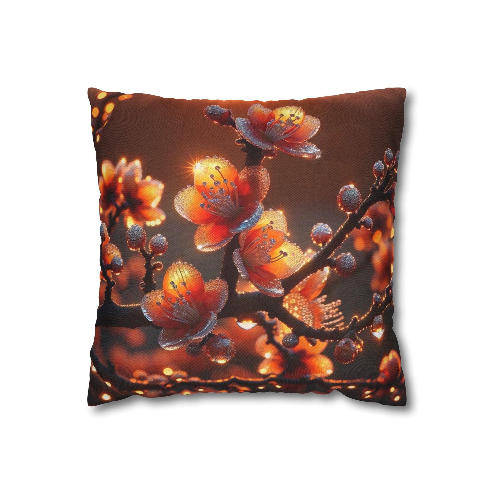 Orange diamond flowers (1) - Polyester Square Pillowcase