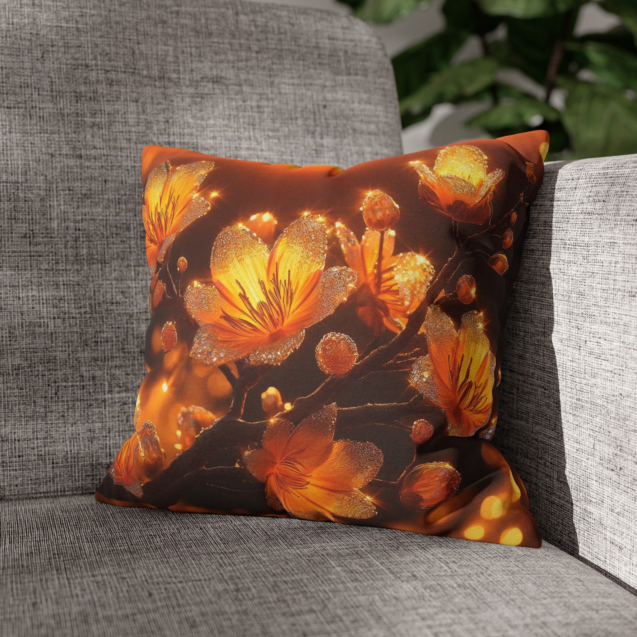 Yellow diamond flowers (3) - Polyester Square Pillowcase