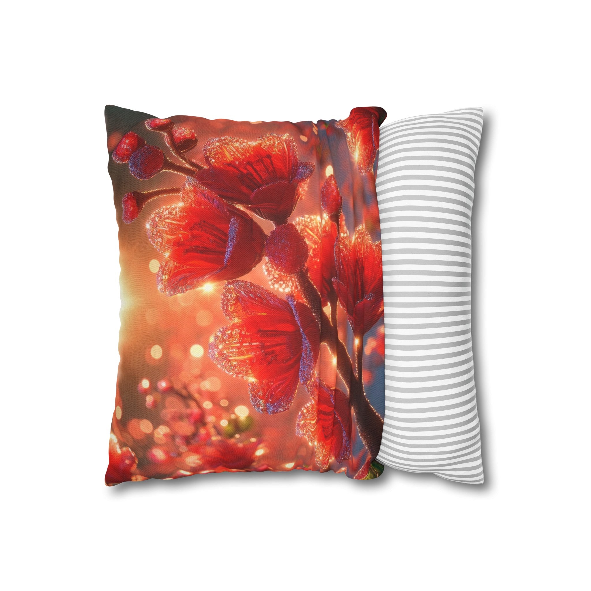 Red diamond flowers (2) -  Polyester Square Pillowcase