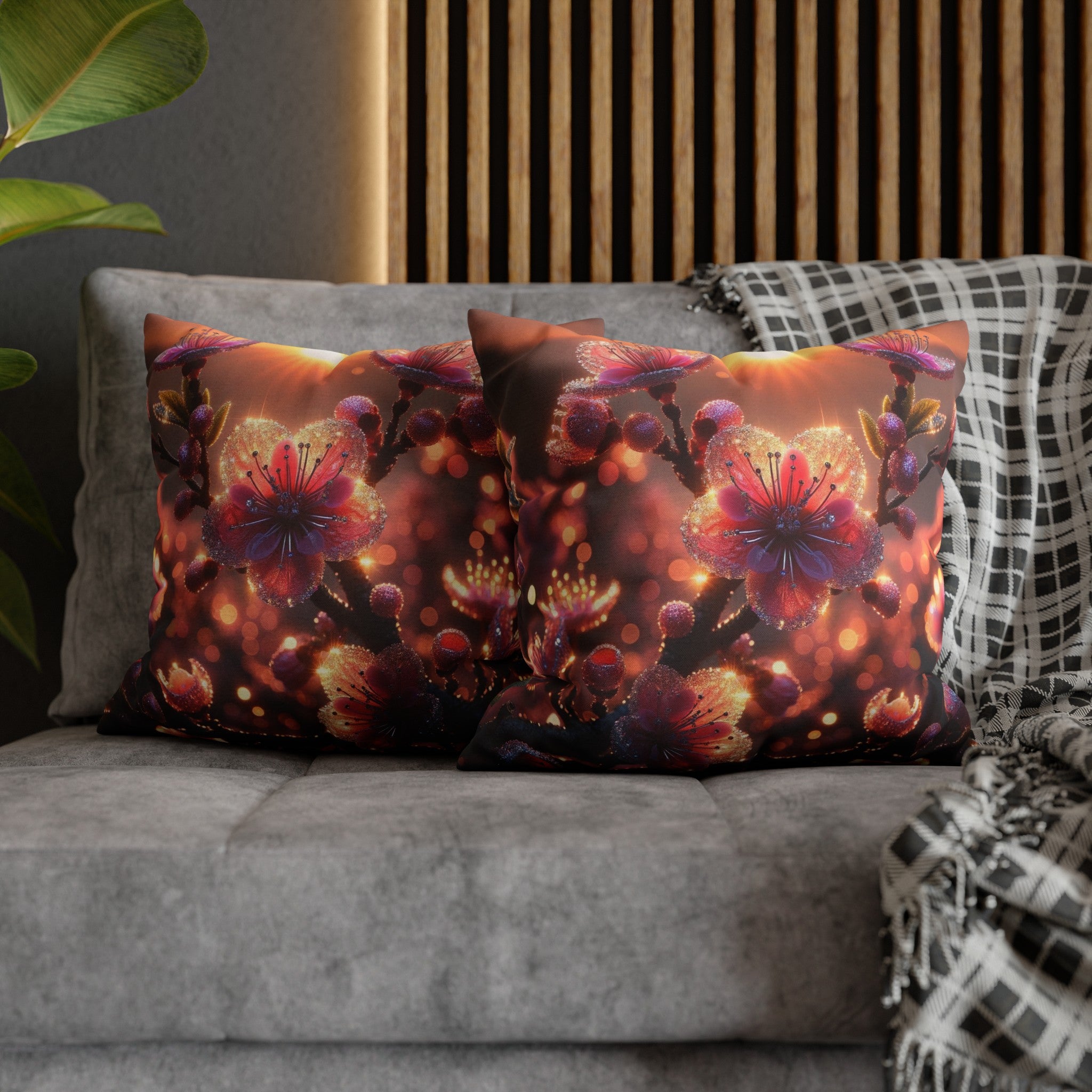 Pink diamond flowers (3) - Polyester Square Pillowcase