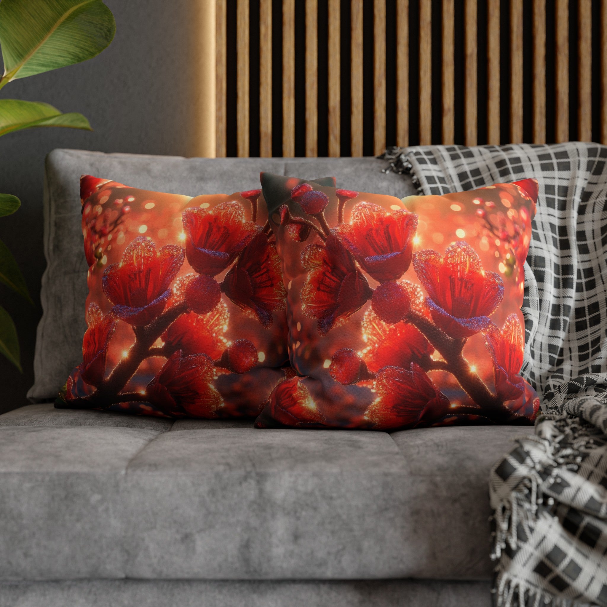 Red diamond flowers (2) -  Polyester Square Pillowcase