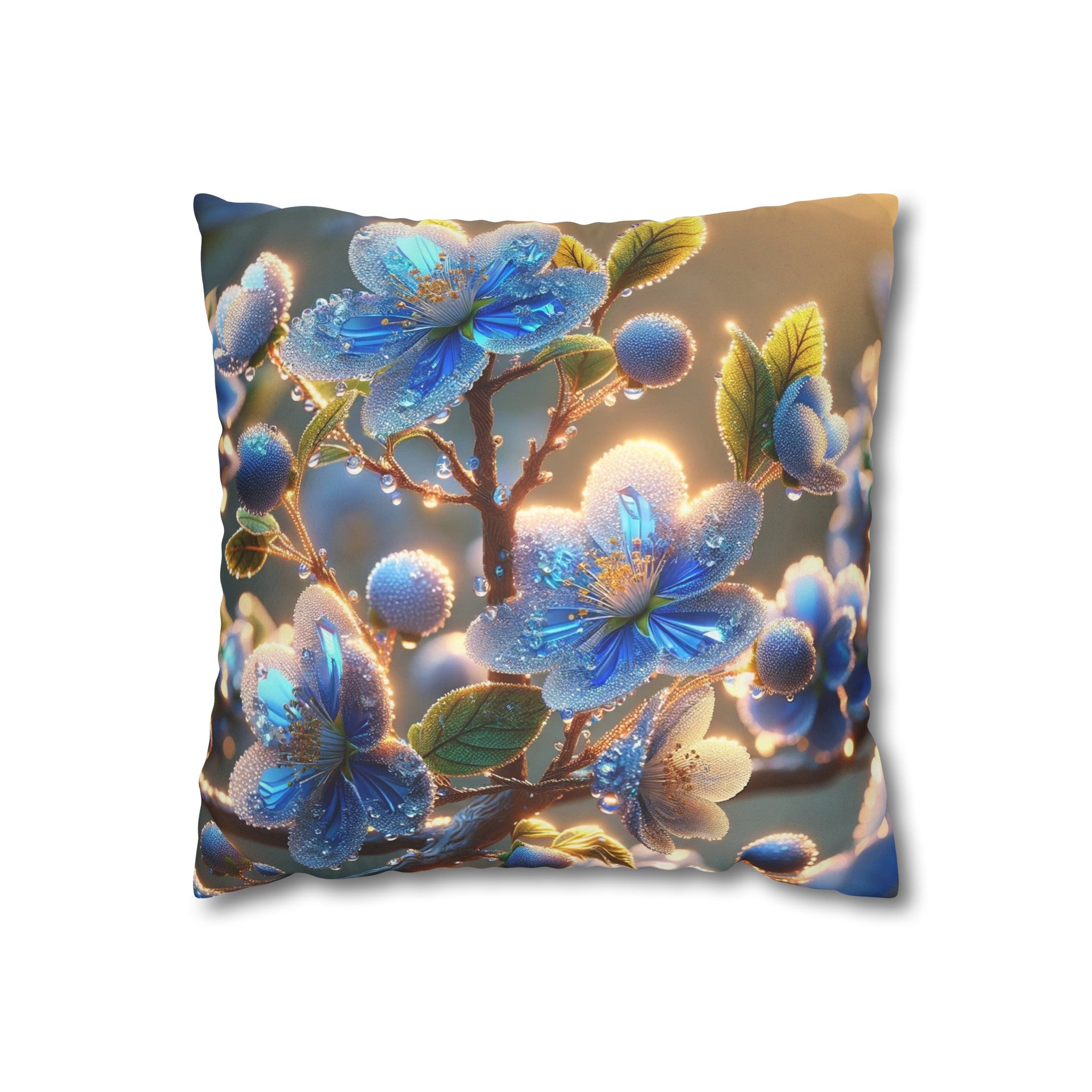 Blue,diamond flowers (2) - Suede Square Pillowcase