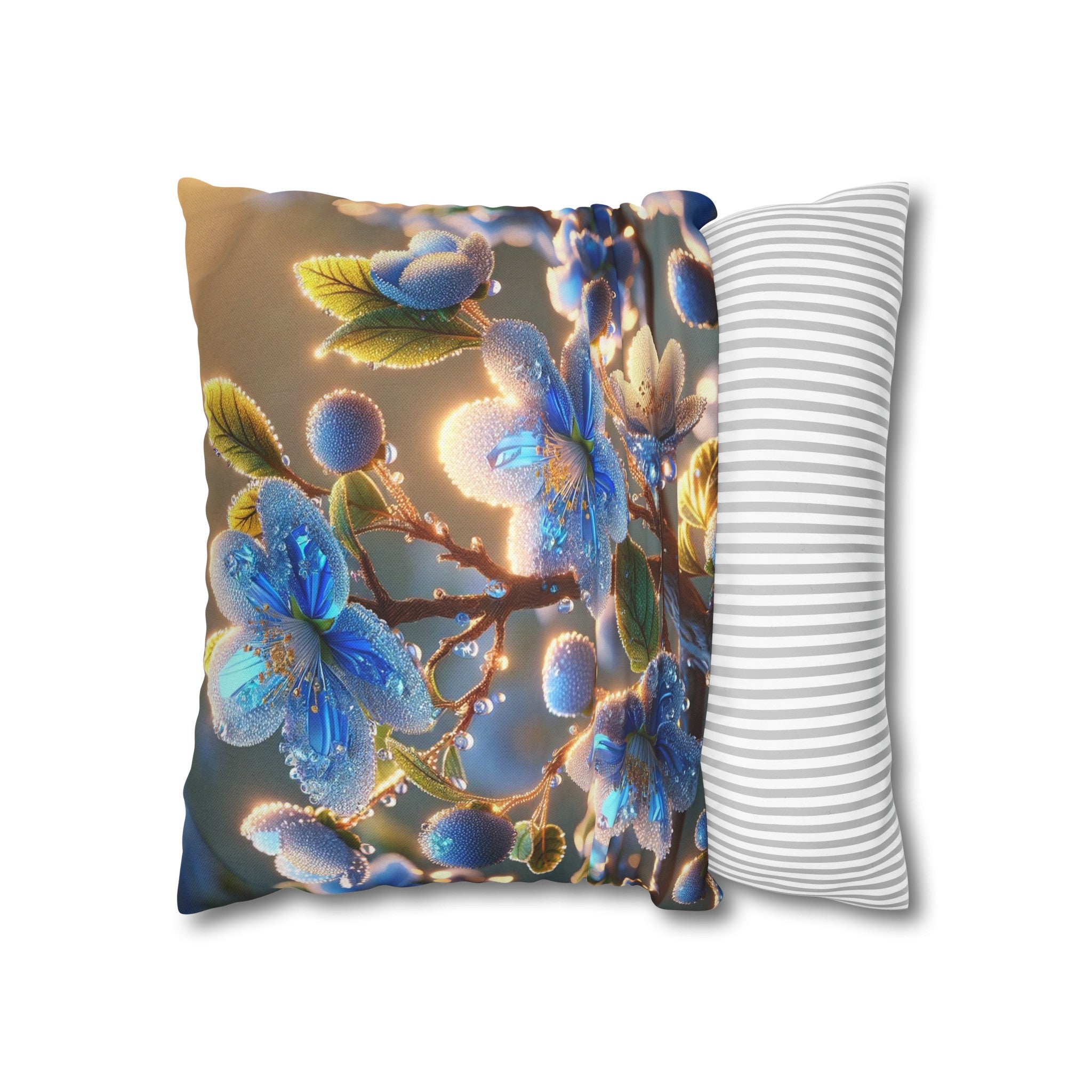 Blue, diamond flowers (2) - Polyester Square Pillowcase