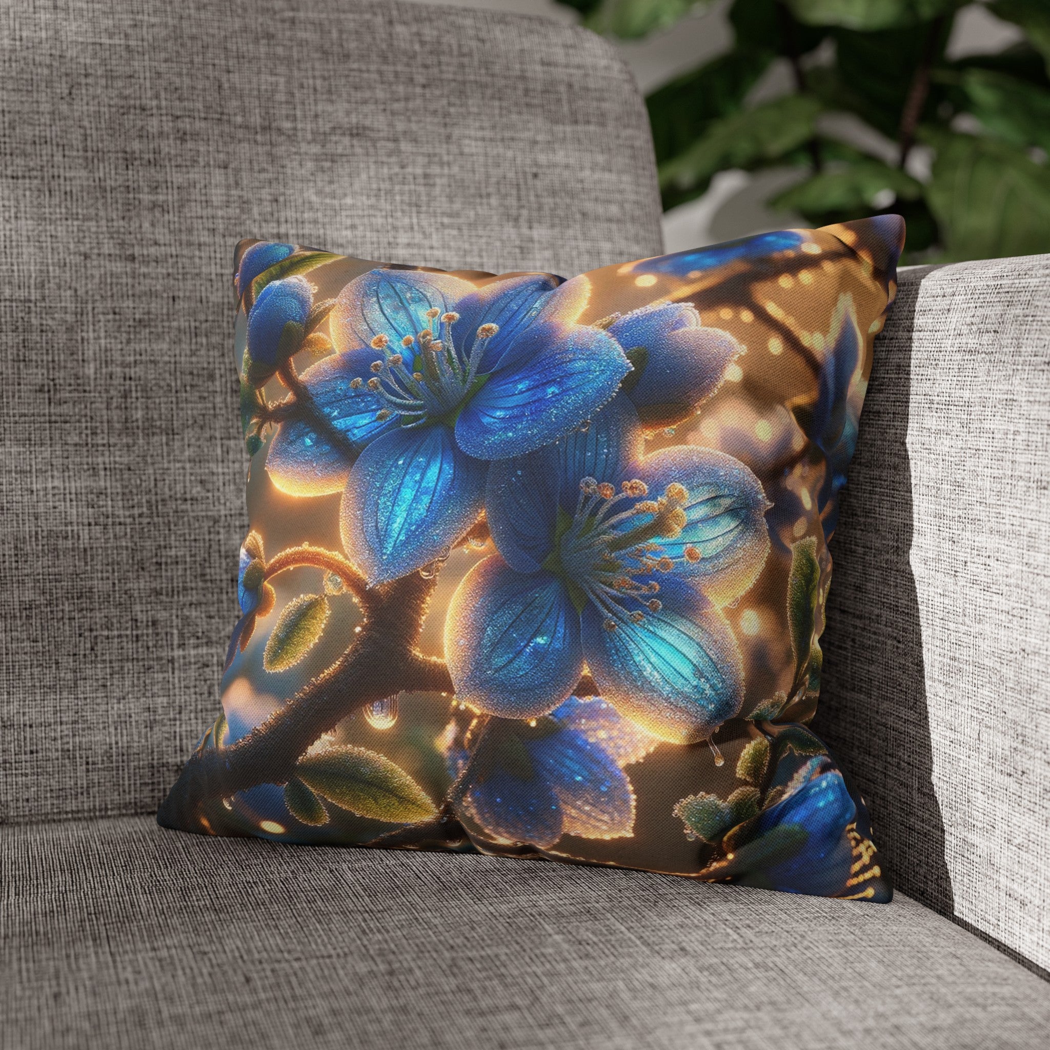 Blue, diamond flowers (3) - Polyester Square Pillowcase