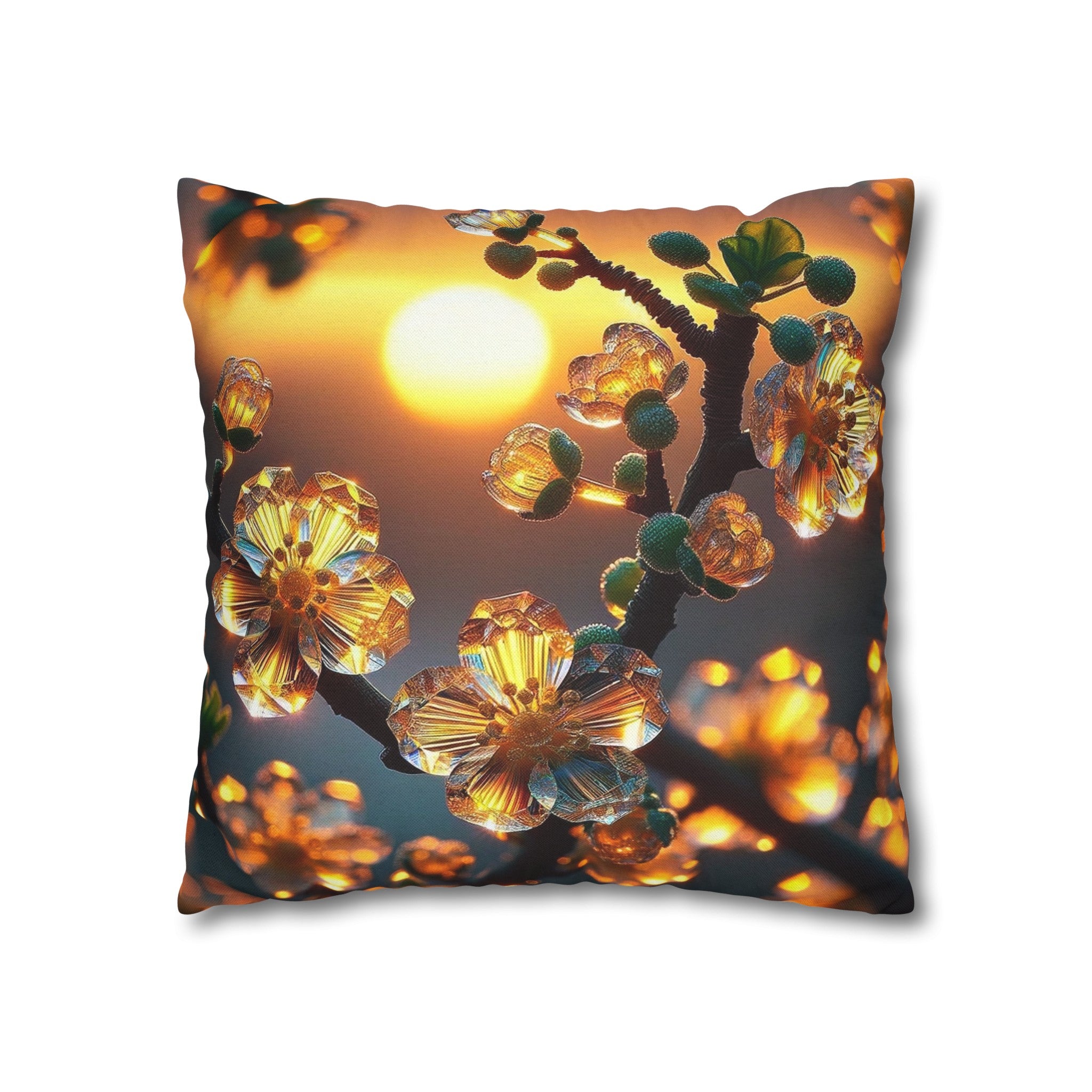 Yellow diamond flowers (4) - Polyester Square Pillowcase