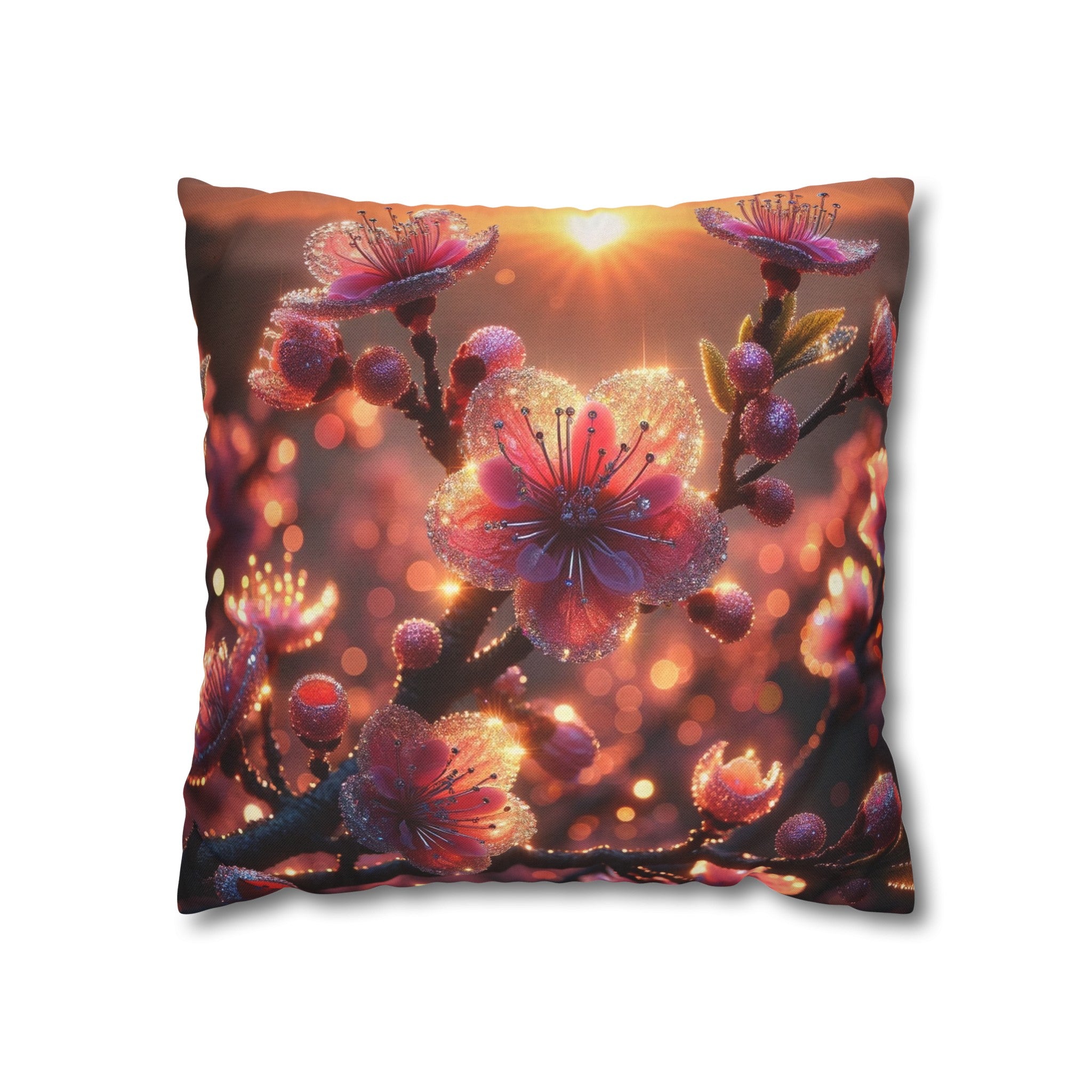 Pink diamond flowers (3) - Polyester Square Pillowcase