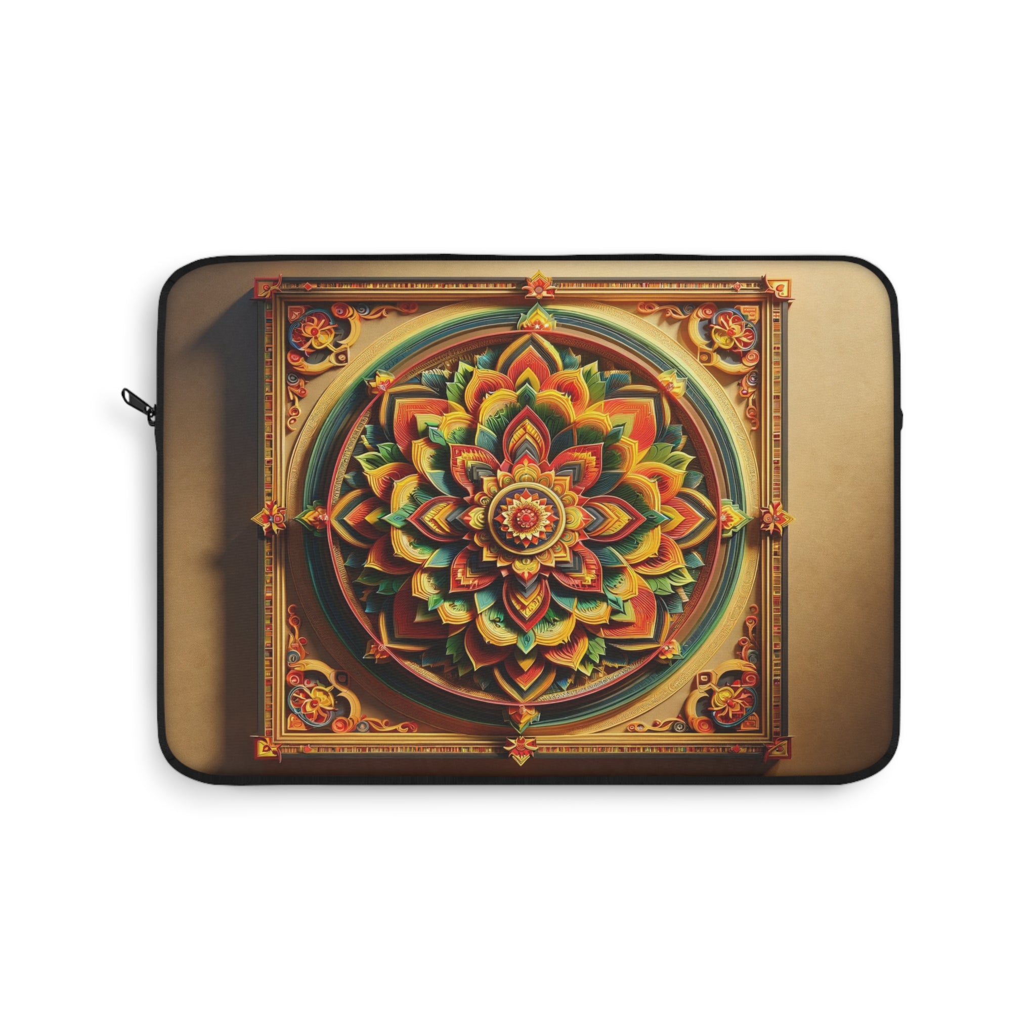 Green-yellow-red, 3D Mandala with shadow - Laptop Sleeve