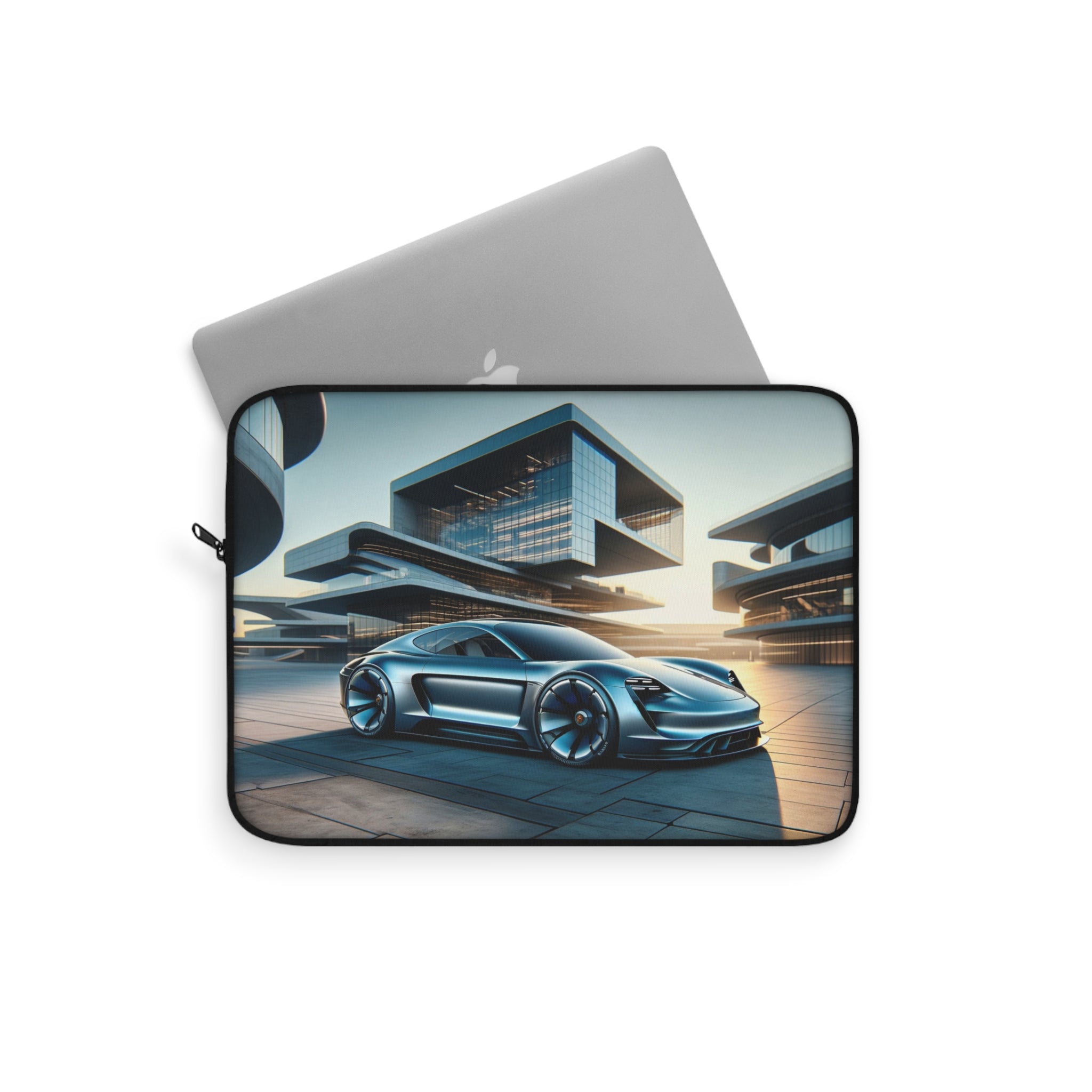 Blue car and buildings - Laptop Sleeve