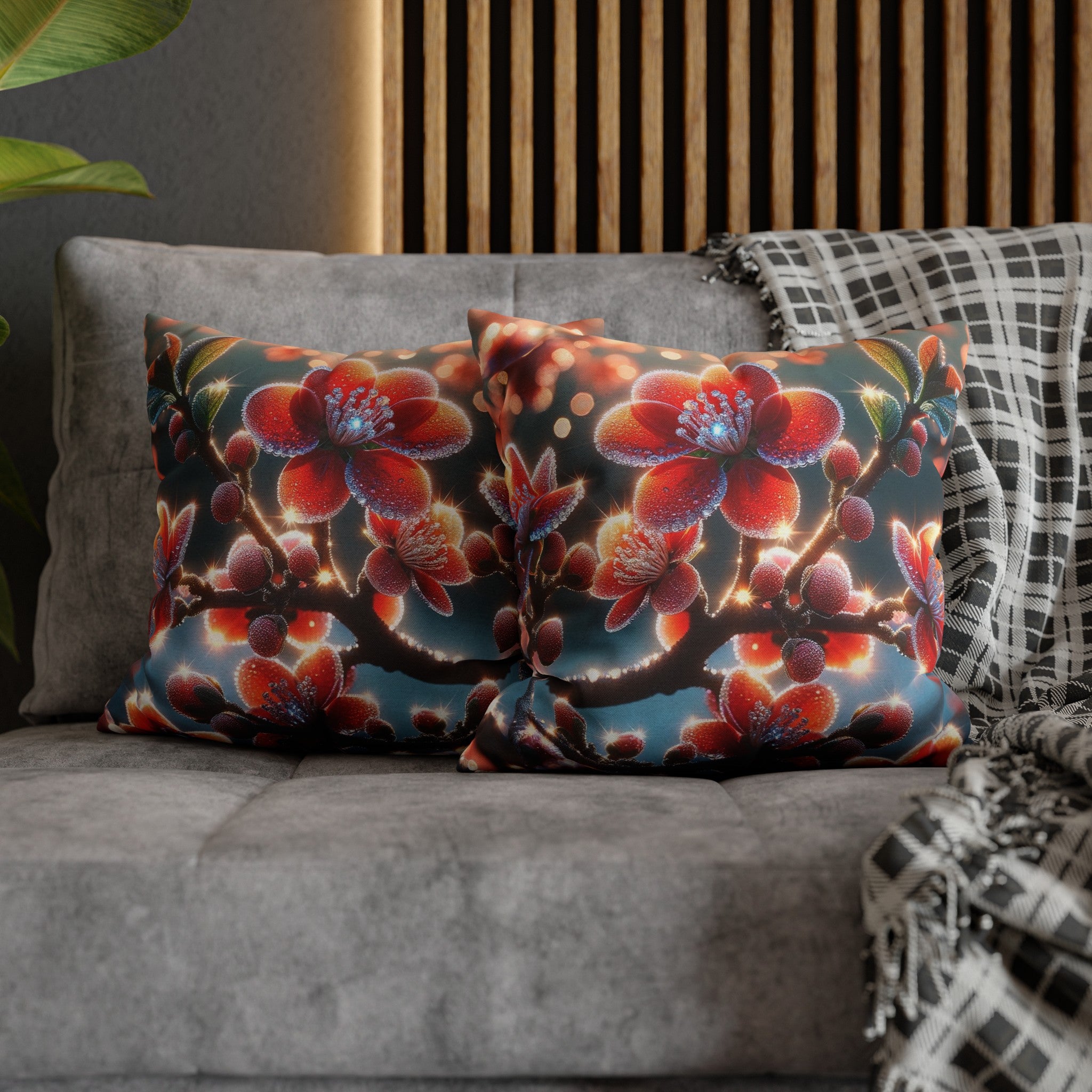 Red diamond flowers (3) - Polyester Square Pillowcase